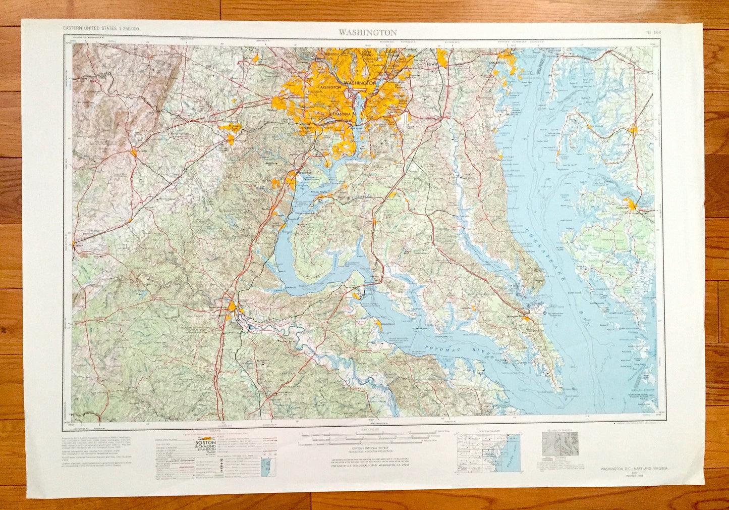 Antique Washington, DC 1957 US Geological Survey Topographic Map – Annapolis, Maryland, Alexandria, Falls Church, Arlington Chesapeake MD va