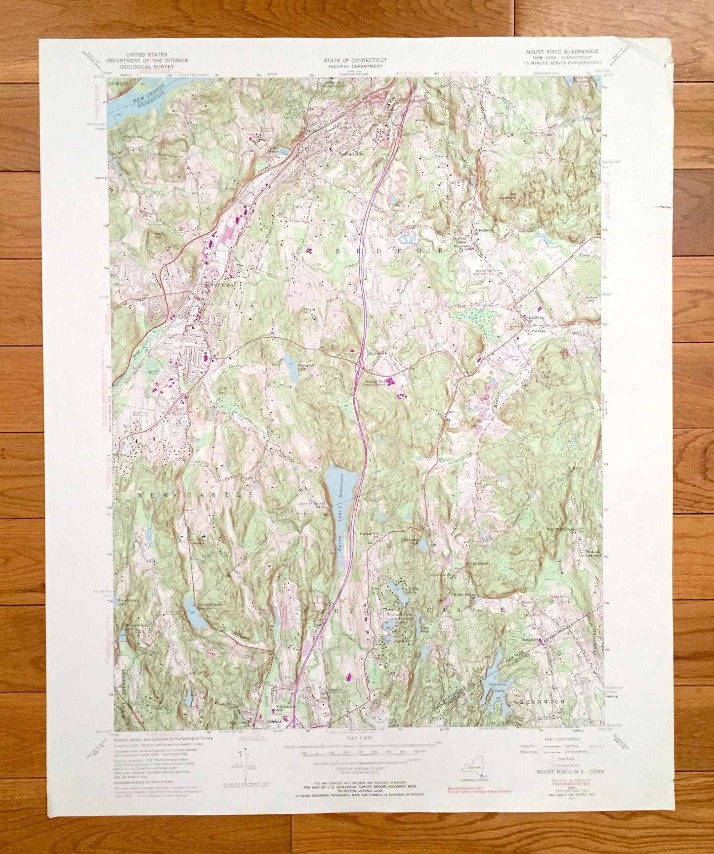 Antique Mount Kisco, New York 1955 US Geological Survey Topographic Map – Westchester County, New Castle NY, Fairfield County, Greenwich, CT