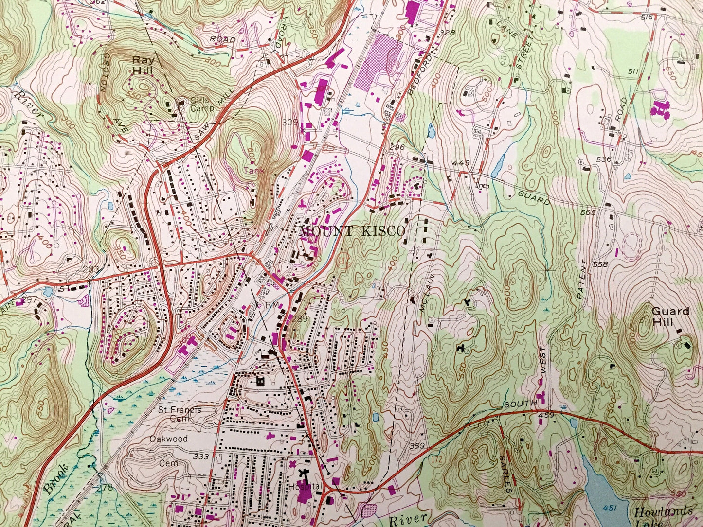 Antique Mount Kisco, New York 1955 US Geological Survey Topographic Map – Westchester County, New Castle NY, Fairfield County, Greenwich, CT