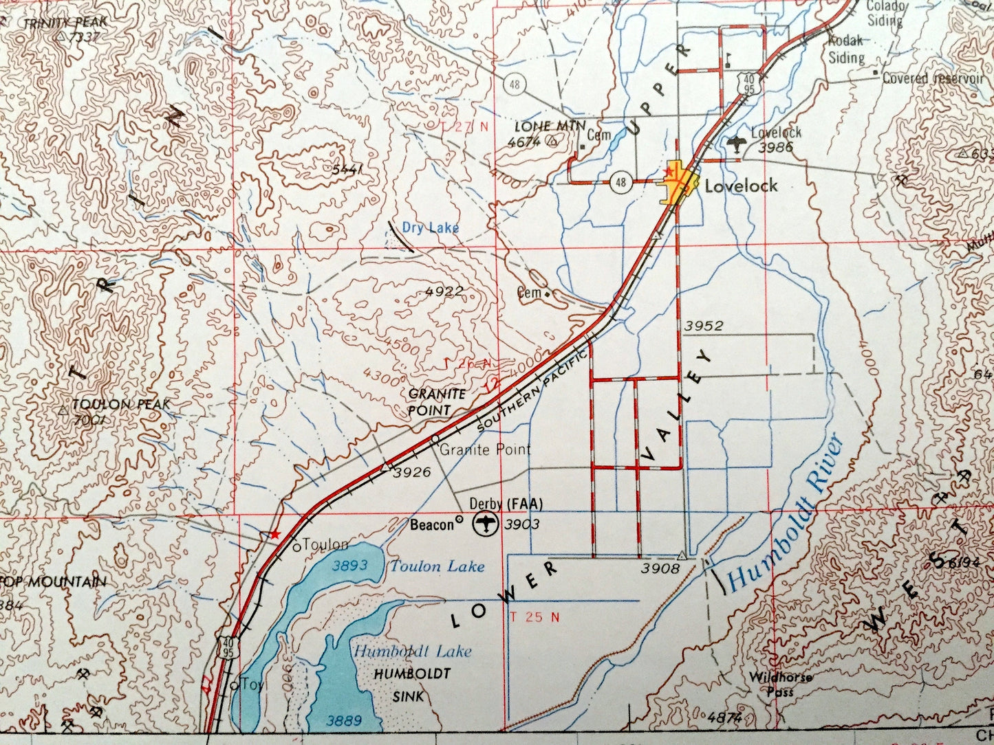 Antique Lovelock, Nevada 1955 US Geological Survey Topographic Map – Pyramid Lake, Buena Vista Valley, Toulon, Woolsey, Humboldt Range, NV