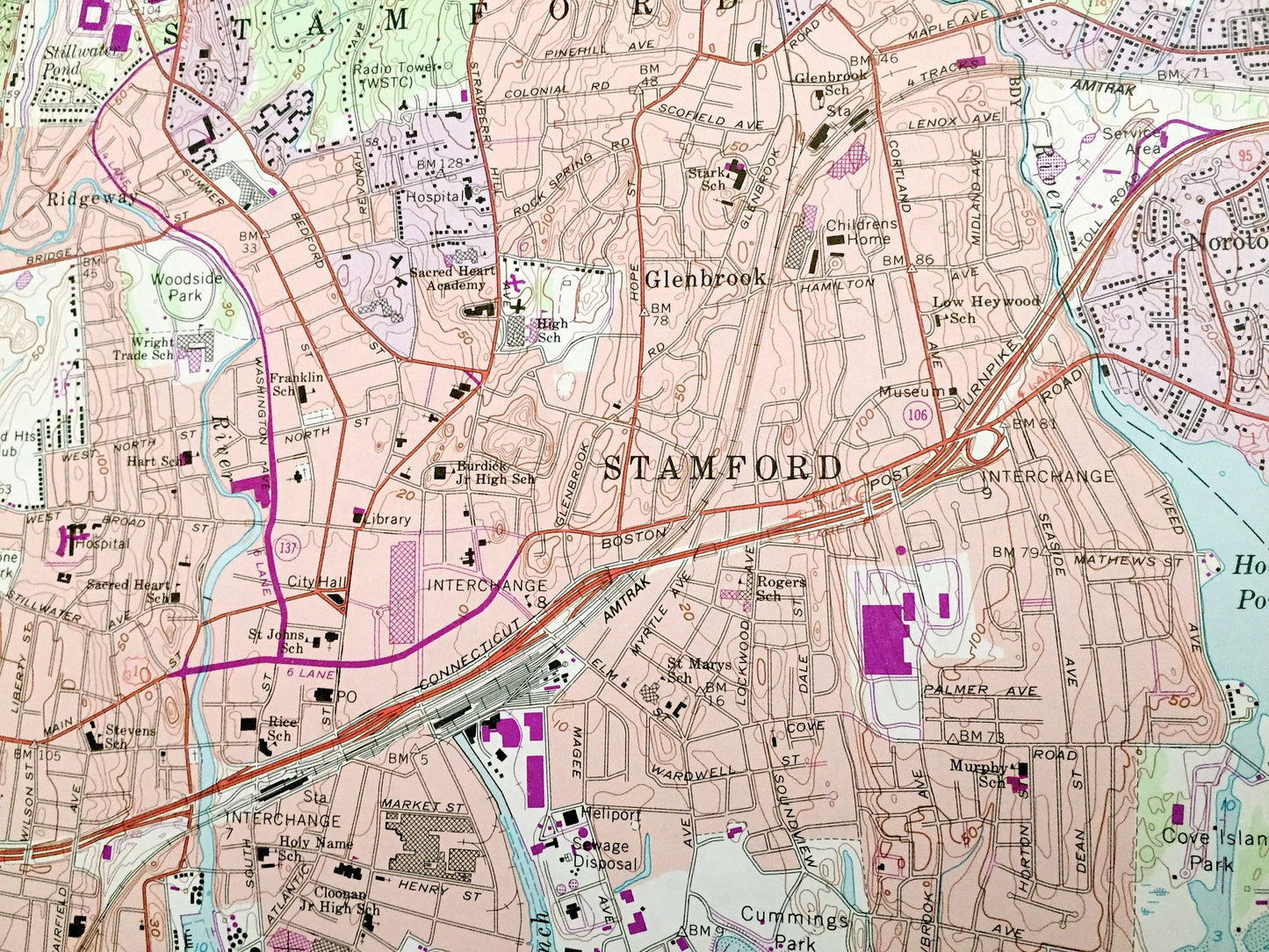 Antique Stamford, Connecticut 1960 US Geological Survey Topographic Map – Fairfield County, Greenwich, New Canaan, Riverbank, Darien, CT