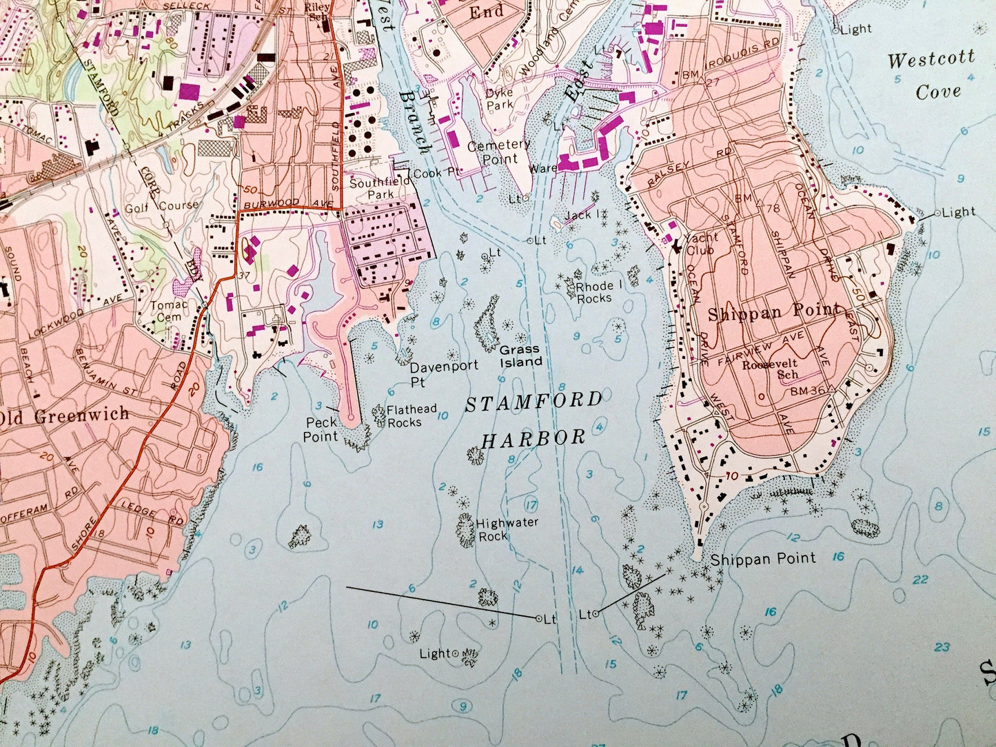 Antique Stamford, Connecticut 1960 US Geological Survey Topographic Map – Fairfield County, Greenwich, New Canaan, Riverbank, Darien, CT