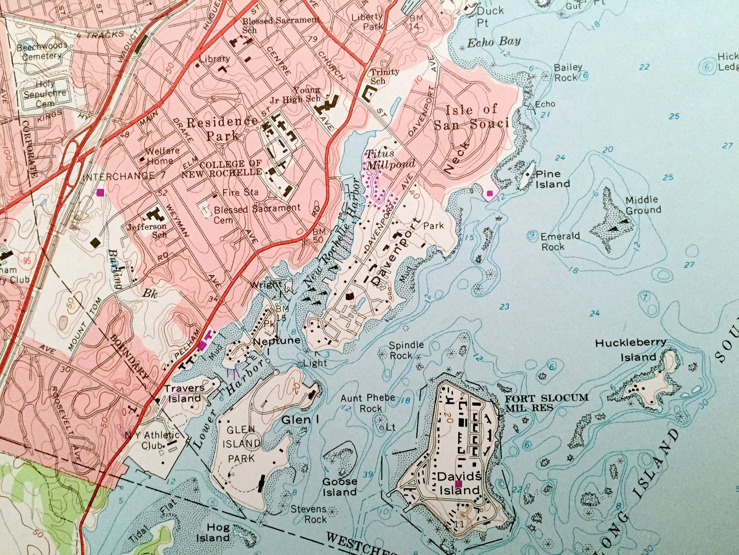 Antique Mount Vernon, New York 1966 US Geological Survey Topographic Map – Bronx, Westchester County, Yonkers, White Plains, Larchmont Mt NY