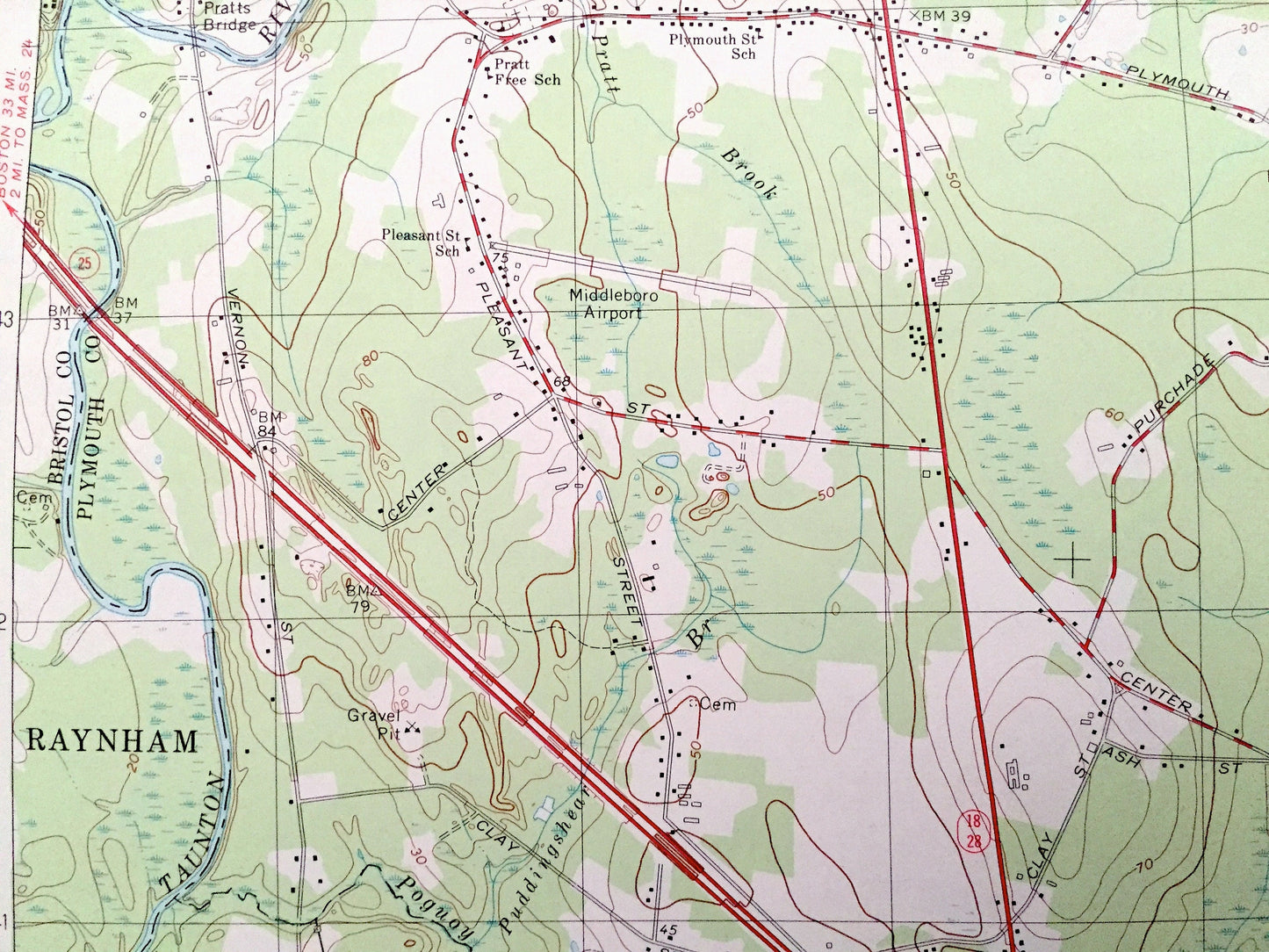 Antique Bridgewater, Massachusetts 1977 US Geological Survey Topographic Map – Plymouth, Bristol County, Halifax, Middleborough, Taunton, MA