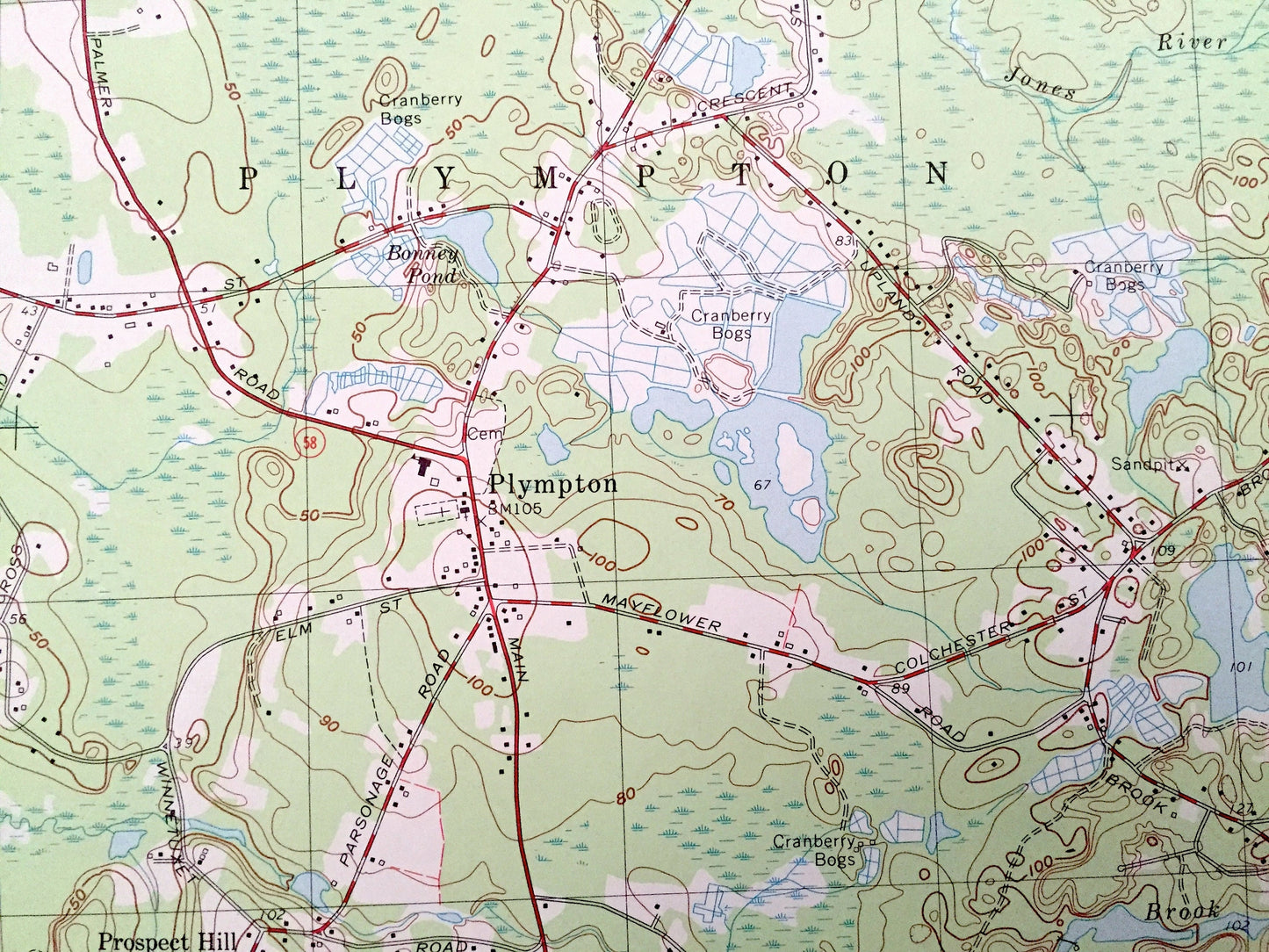 Antique Plympton, Massachusetts 1977 US Geological Survey Topographic Map – Plymouth County, Halifax, Kingston, Middleborough, Carver, MA