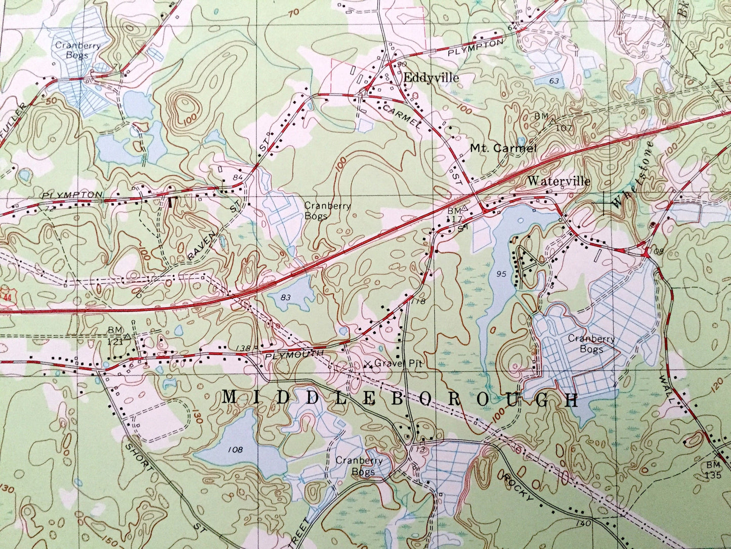 Antique Plympton, Massachusetts 1977 US Geological Survey Topographic Map – Plymouth County, Halifax, Kingston, Middleborough, Carver, MA