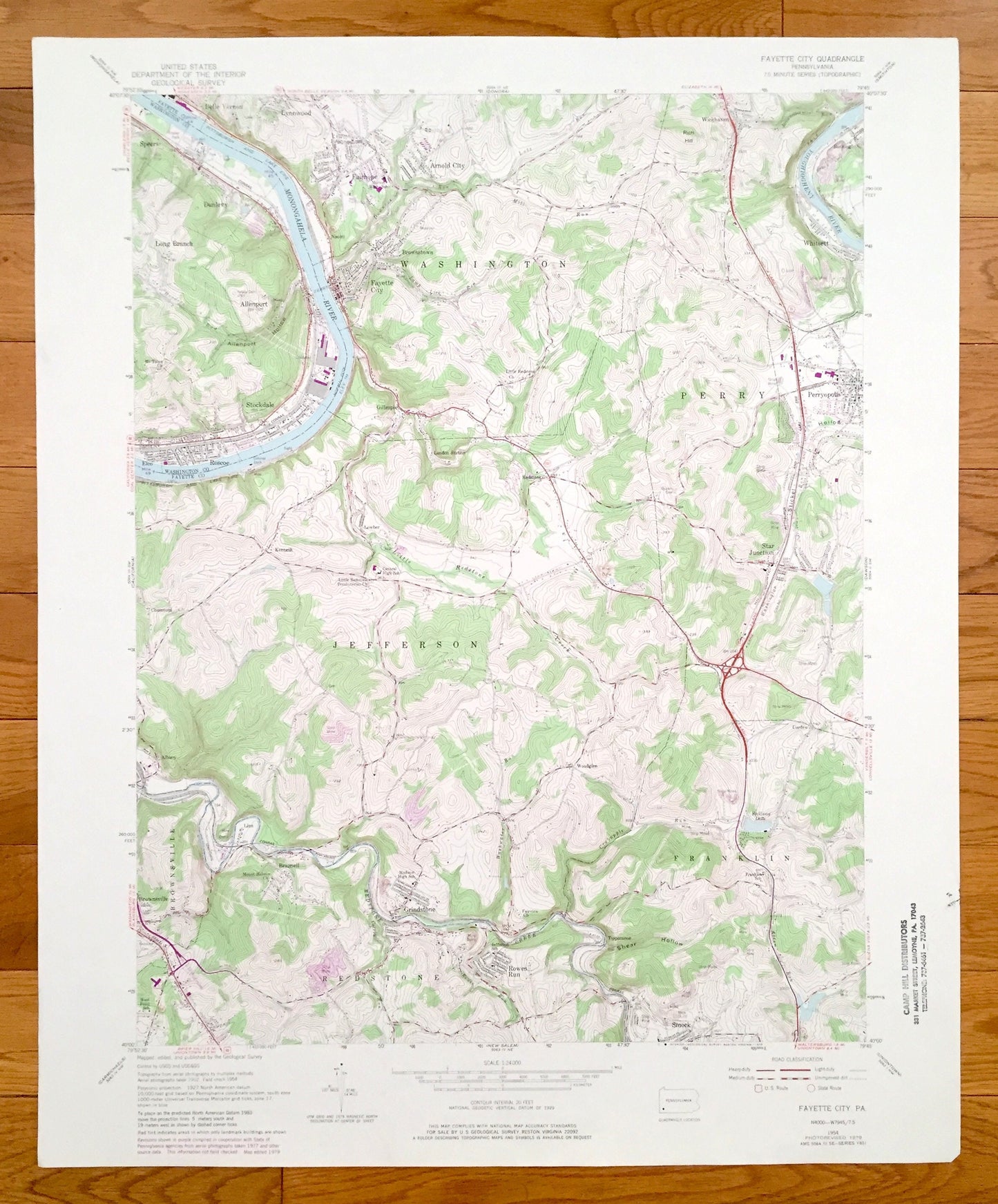 Antique Fayette City, Pennsylvania 1954 US Geological Survey Topographic Map – Washington County, Perry, Jefferson, Redstone, Franklin, PA