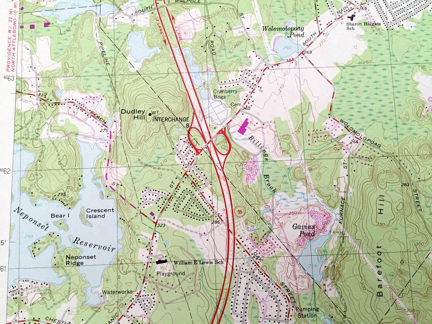Antique Mansfield, Massachusetts 1964 US Geological Survey Topographic Map – Norfolk, Bristol County, Foxborough, Stoughton, Walpole, MA