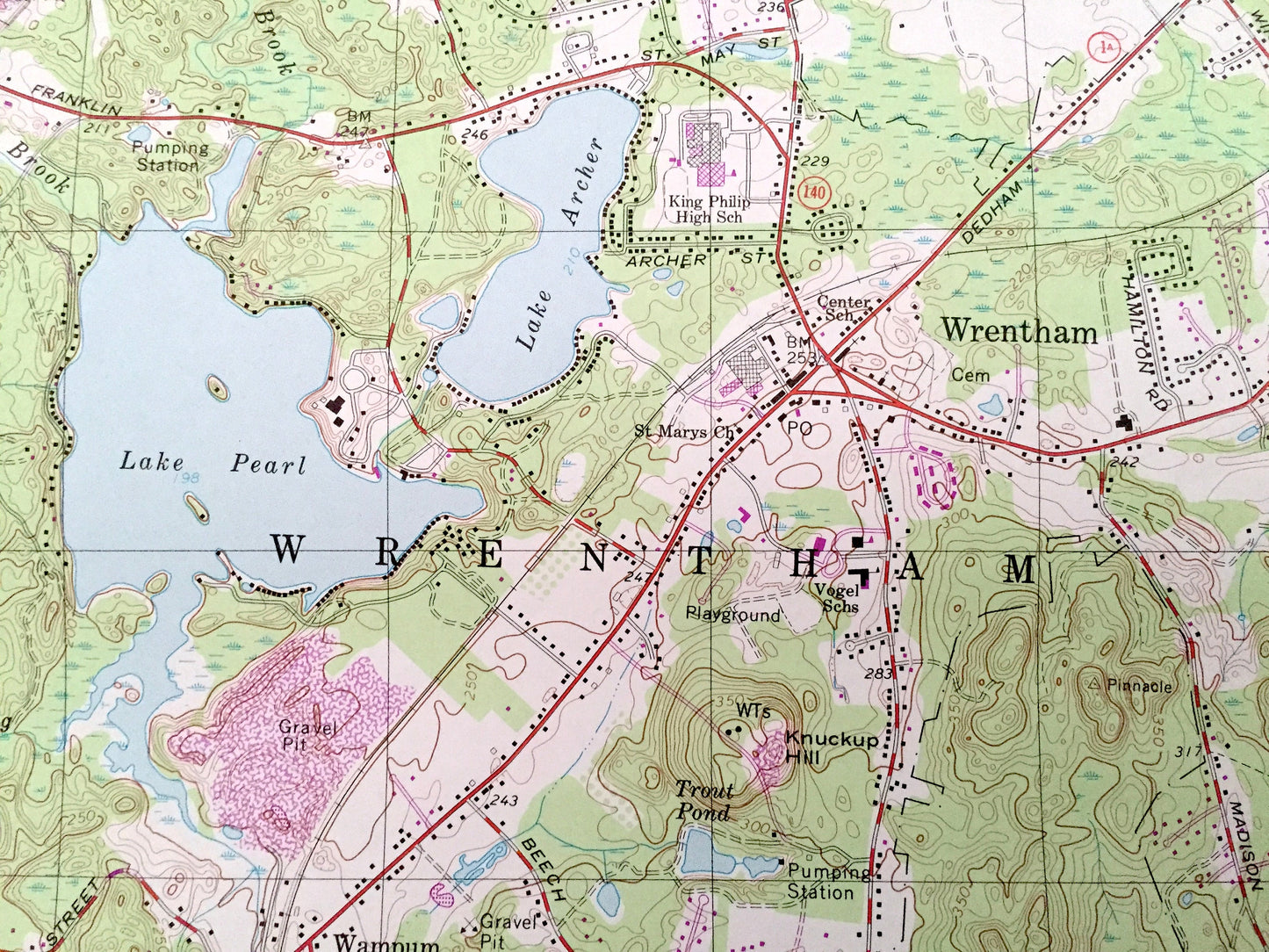 Antique Wrentham, Massachusetts 1964 US Geological Survey Topographic Map – Bristol, Norfolk County, Walpole, Plainville, Foxborough, MA