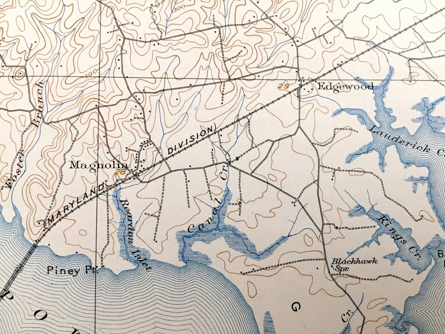 Antique 1901 Aberdeen Proving Ground, Maryland US Geological Survey Map – Gunpowder Falls, Chesapeake Bay, Baltimore & Harford County, MD