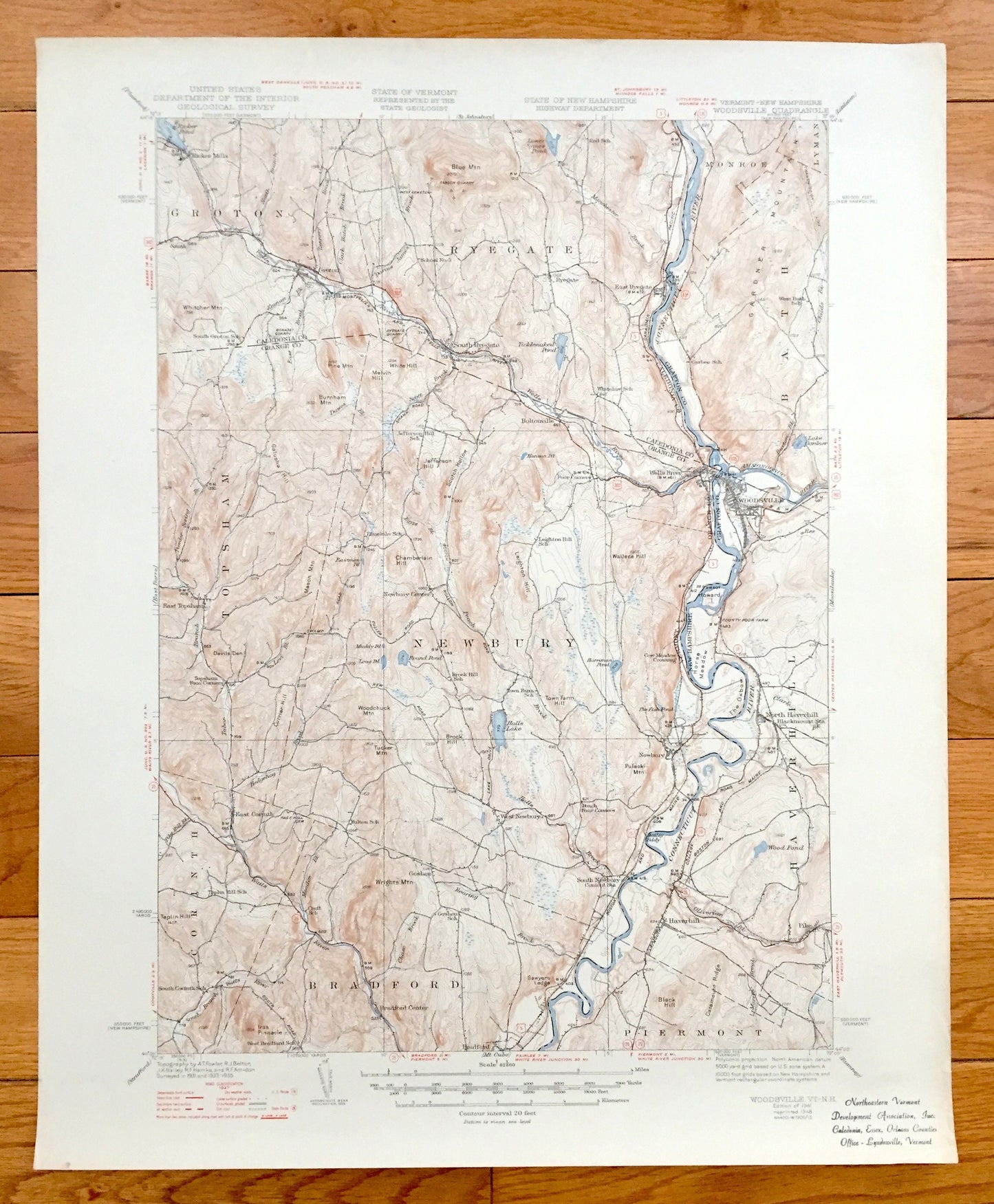 Antique Woodsville, New Hampshire 1941 US Geological Survey Topographic Map – Caledonia, Orange, Ryegate, Newbury, Groton Bath Vermont NH VT