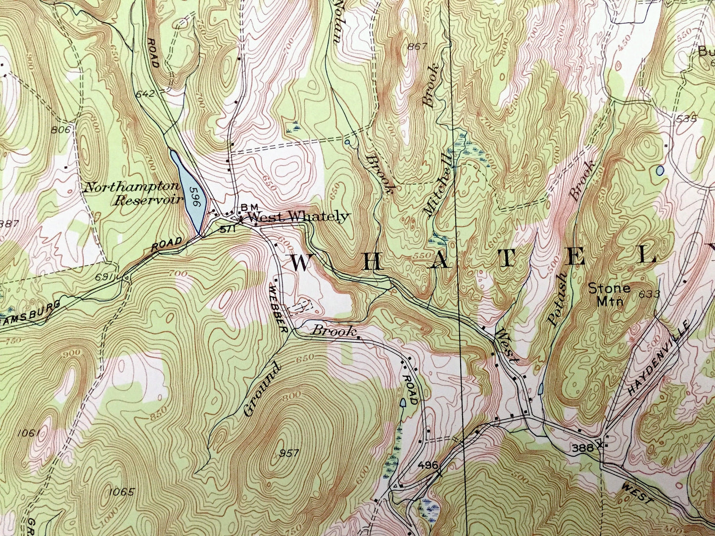 Antique Williamsburg, Massachusetts 1948 US Geological Survey Topographic Map – Hampshire, Franklin County, Conway, Deerfield, Hatfield, MA