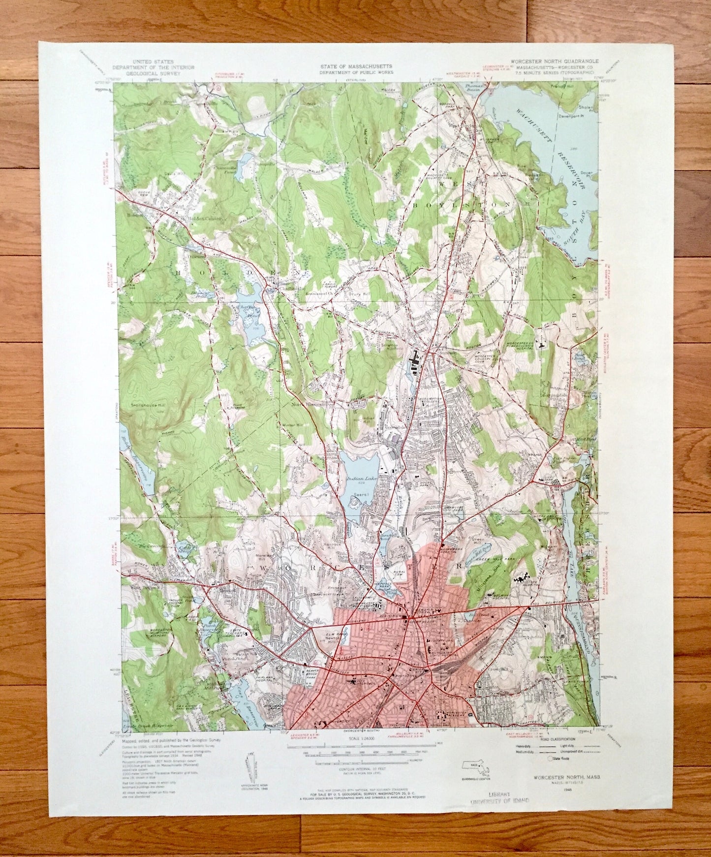 Antique Worcester North, Massachusetts 1948 US Geological Survey Topographic Map – Boyleston, Holden, Leicester, Shrewsbury, Morningdale, MA