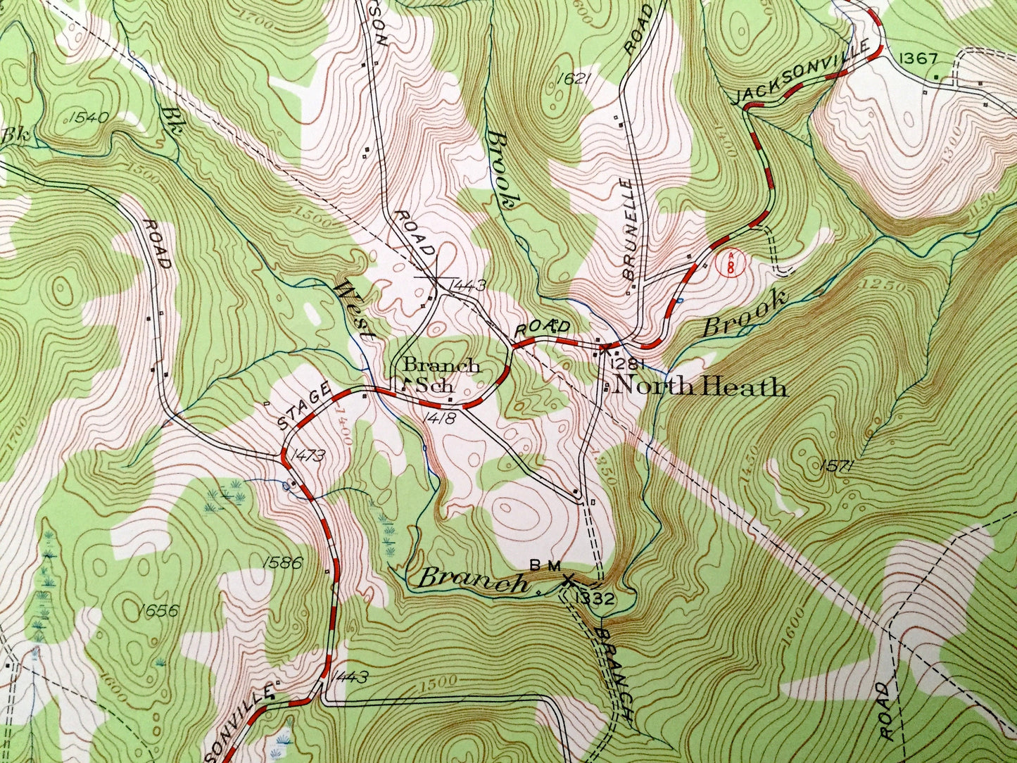 Antique Heath, Massachusetts 1950 US Geological Survey Topographic Map — Franklin County, Rowe, Colrain, MA, Windham County, Whitingham, VT