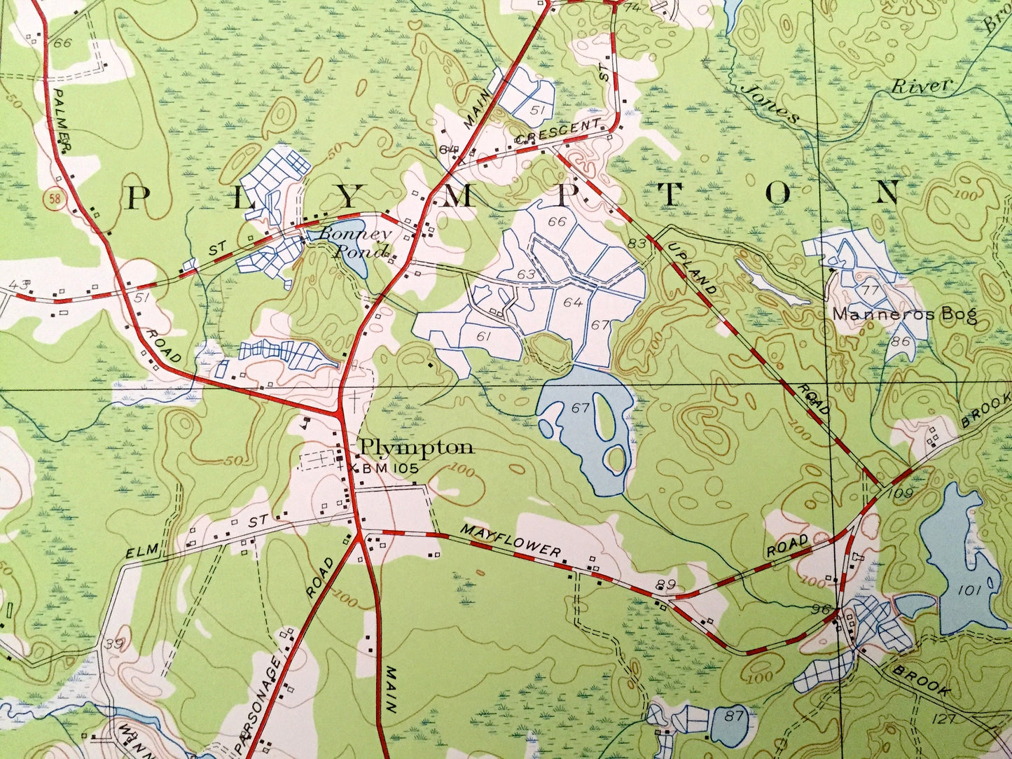 Antique Plympton, Massachusetts 1949 US Geological Survey Topographic Map – Plymouth County, Halifax, Kingston, Middleborough, Carver, MA