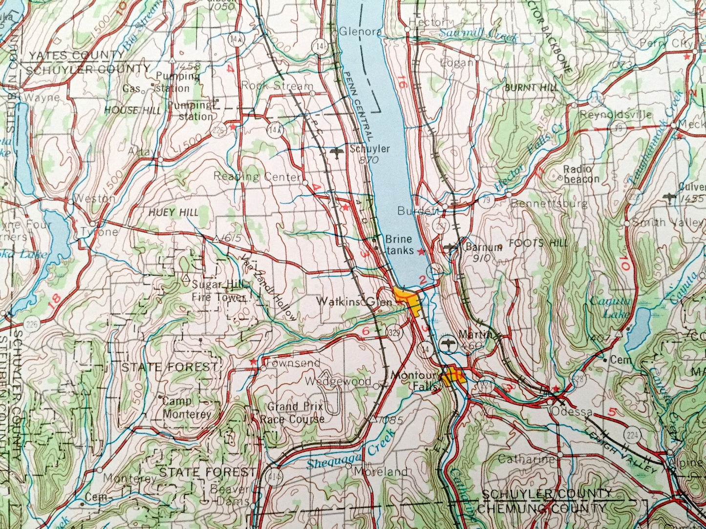 Antique Finger Lakes, New York 1962 US Geological Survey Topographic Map – Ithaca, Cortland, Auburn, Syracuse, Seneca, Canandaigua, Elmira