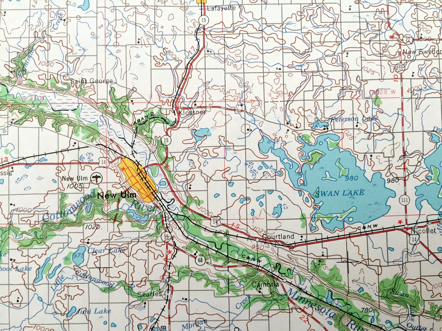 Antique New Ulm, Minnesota 1953 US Geological Survey Topographic Map – Sleepy Eye, Mankato, Marshall, Montevideo Hutchinson Glencoe Tracy MN