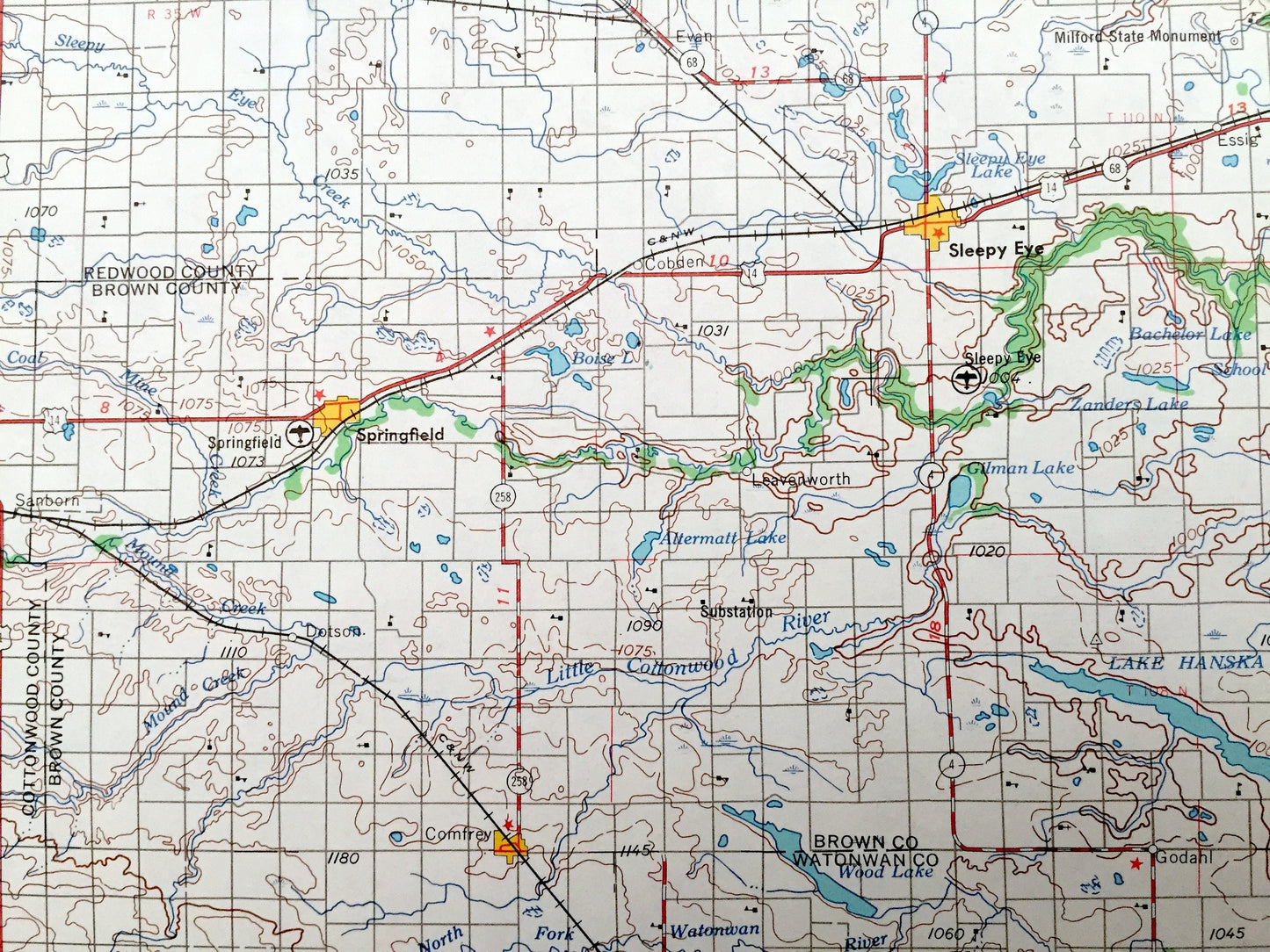 Antique New Ulm, Minnesota 1953 US Geological Survey Topographic Map – Sleepy Eye, Mankato, Marshall, Montevideo Hutchinson Glencoe Tracy MN
