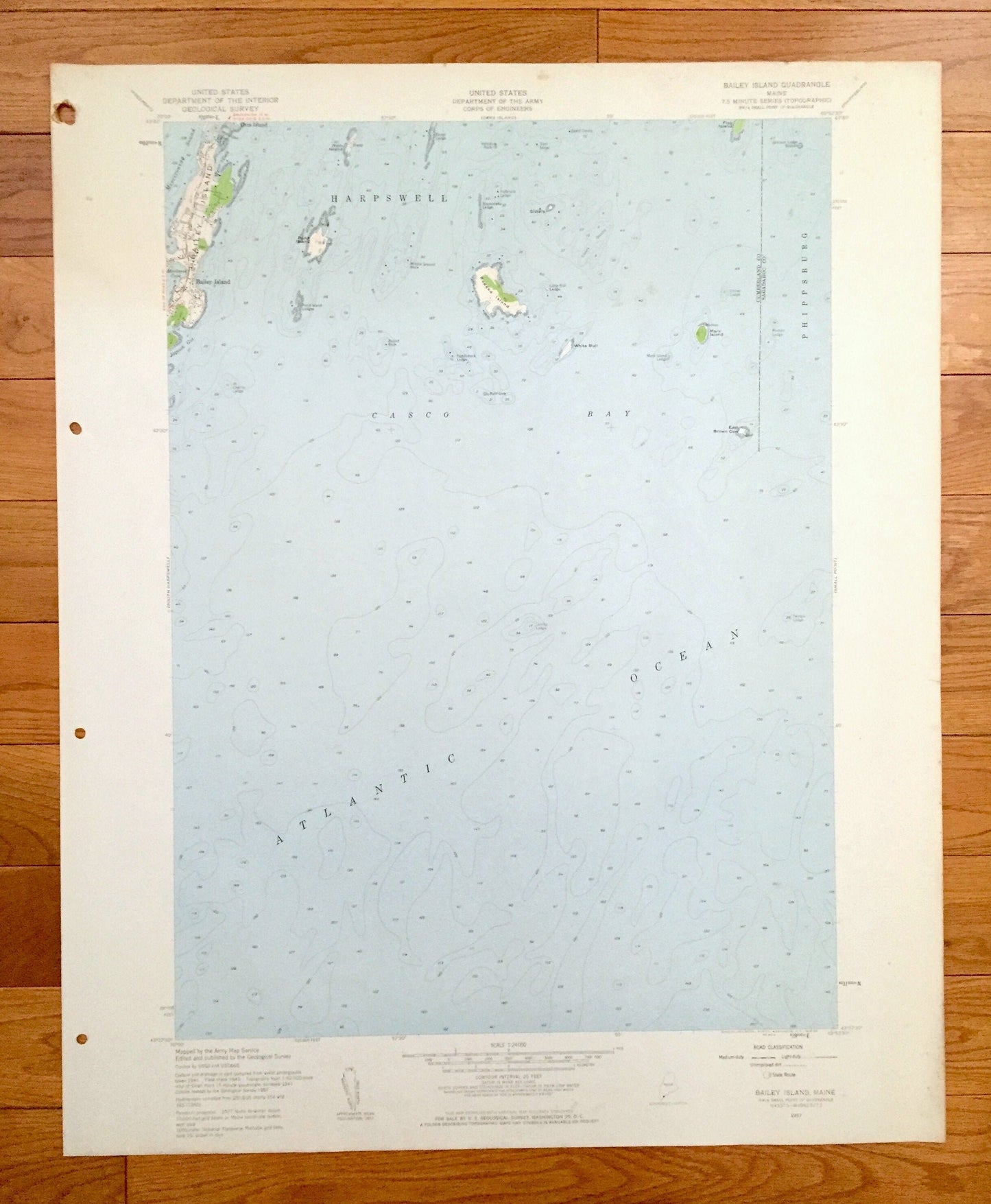 Antique Bailey Island, Maine 1957 US Geological Survey Topographic Map – Sagadahoc, Cumberland County, Harpswell, Phippsburg, Casco Bay, ME