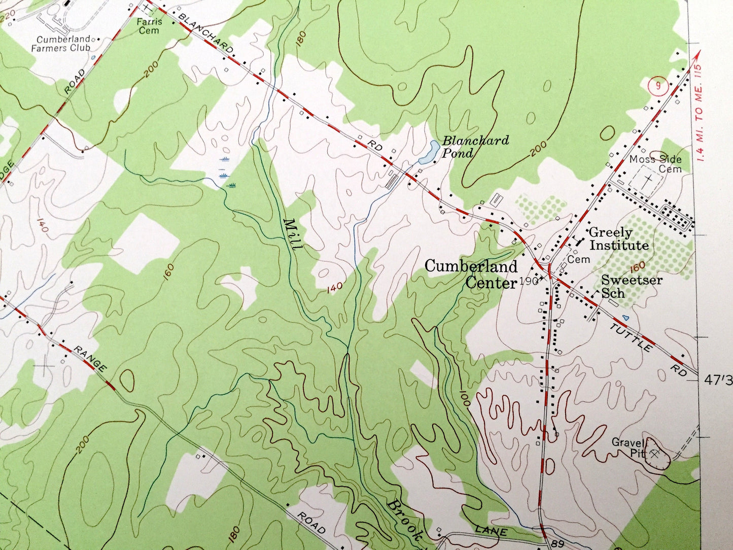 Antique Cumberland Center, Maine 1957 US Geological Survey Topographic Map – County, Gray, Windham, Falmouth, North Yarmouth, Forest Lake ME
