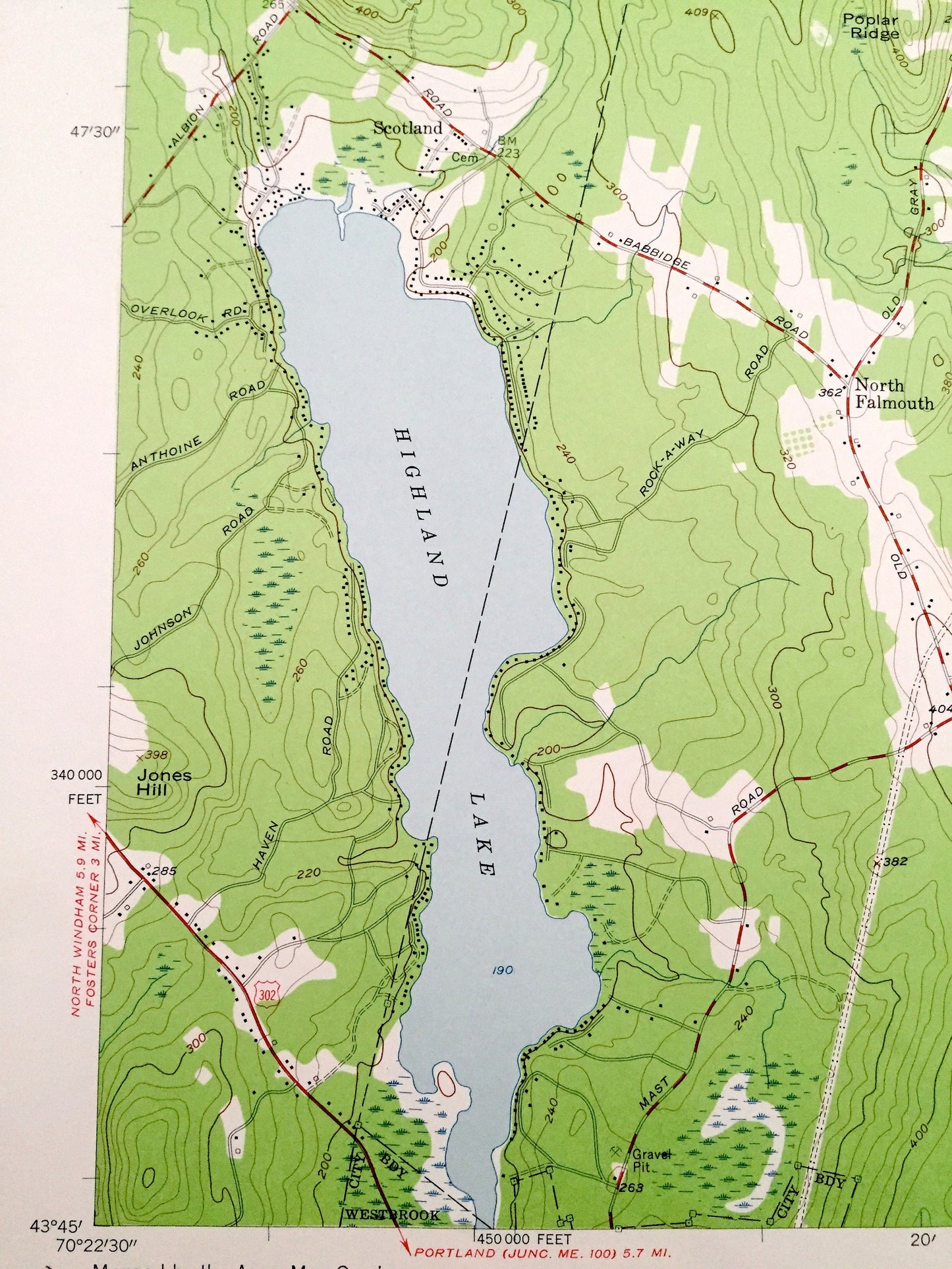 Antique Cumberland Center, Maine 1957 US Geological Survey Topographic Map – County, Gray, Windham, Falmouth, North Yarmouth, Forest Lake ME