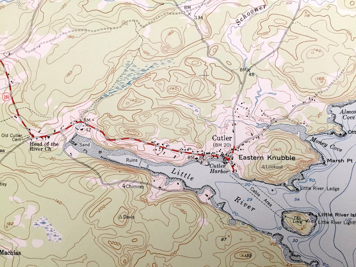 Antique Cutler, Maine 1951 US Geological Survey Topographic Map – Washington County, Whiting, Trescott, Grand Manan Channel, ME