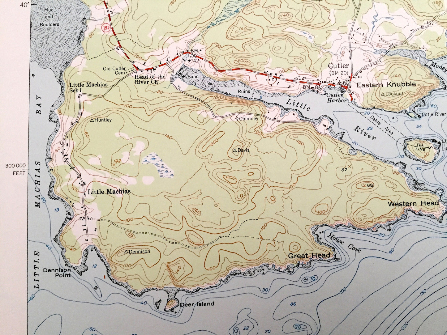 Antique Cutler, Maine 1951 US Geological Survey Topographic Map – Washington County, Whiting, Trescott, Grand Manan Channel, ME
