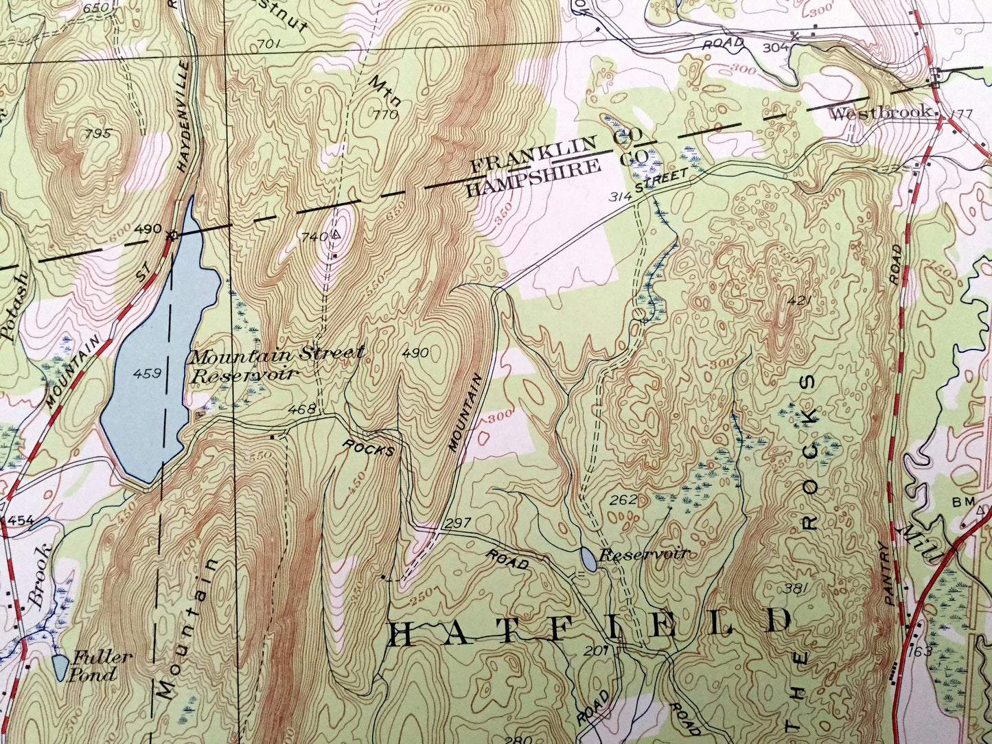 Antique Williamsburg, Massachusetts 1948 US Geological Survey Topographic Map – Hampshire, Franklin County, Conway, Deerfield, Hatfield, MA