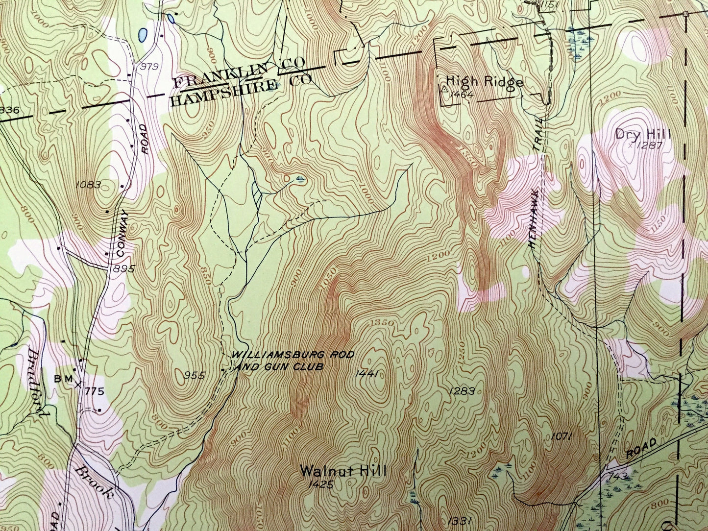 Antique Williamsburg, Massachusetts 1948 US Geological Survey Topographic Map – Hampshire, Franklin County, Conway, Deerfield, Hatfield, MA