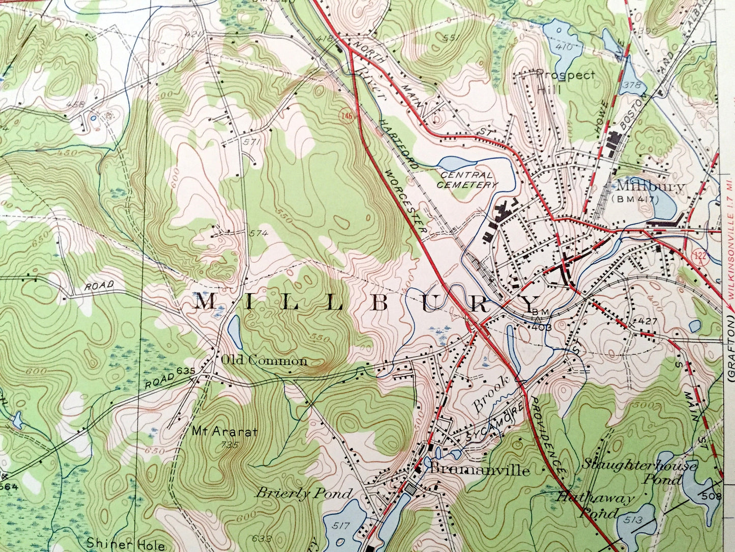 Antique Worcester South, Massachusetts 1948 US Geological Survey Topographic Map – Leichester, Auburn, Millbury, Oxford, Jamesville, MA