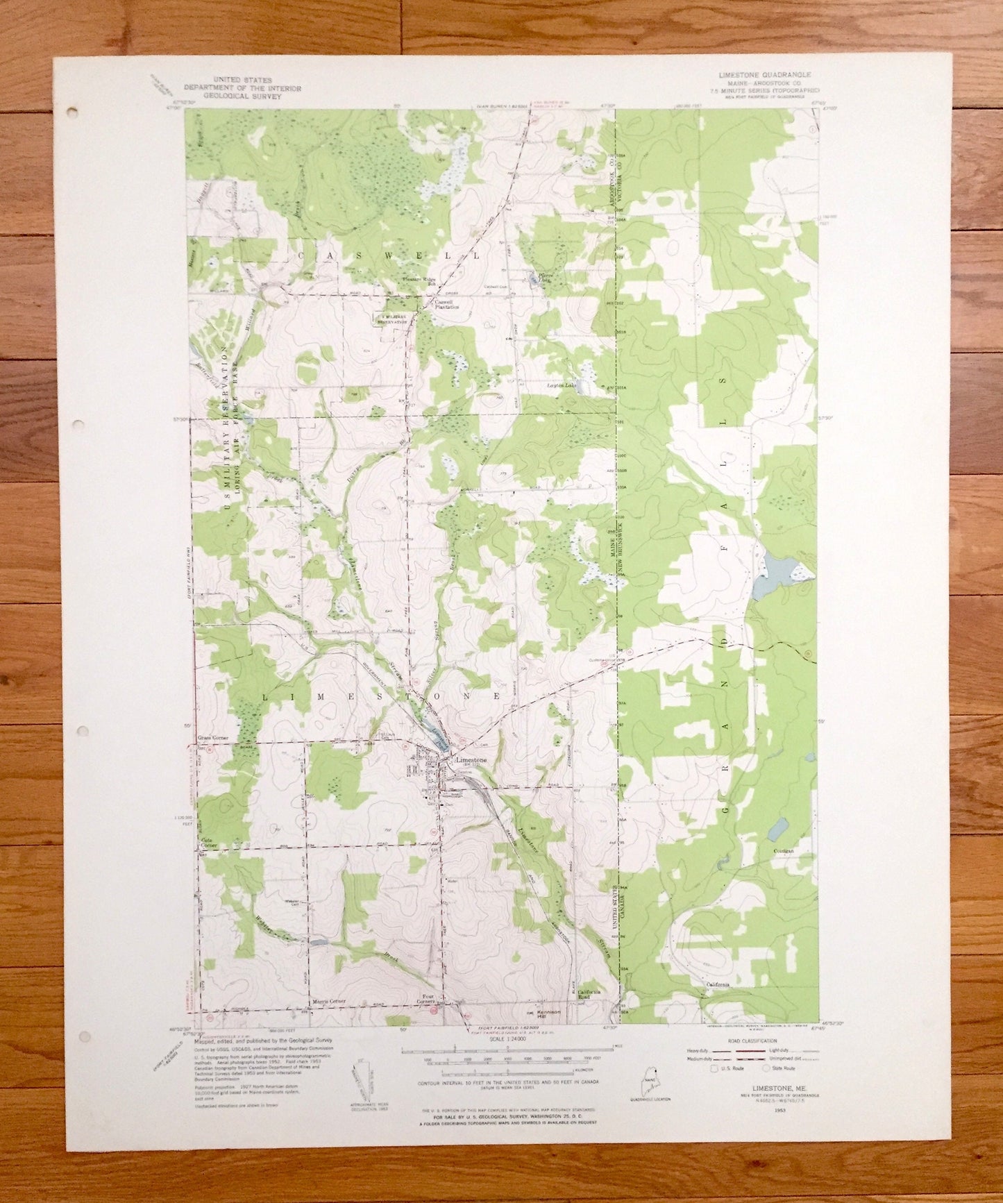 Antique Limestone, Maine 1953 US Geological Survey Topographic Map – Aroostook County, Caswell, ME, Victoria County, New Brunswick, Canada