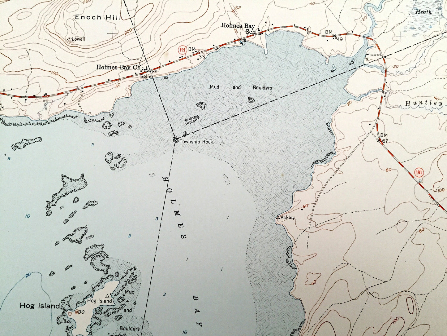 Antique Machias Bay, Maine 1951 US Geological Survey Topographic Map – Washington County, Machiasport, Whiting, Cutler, ME