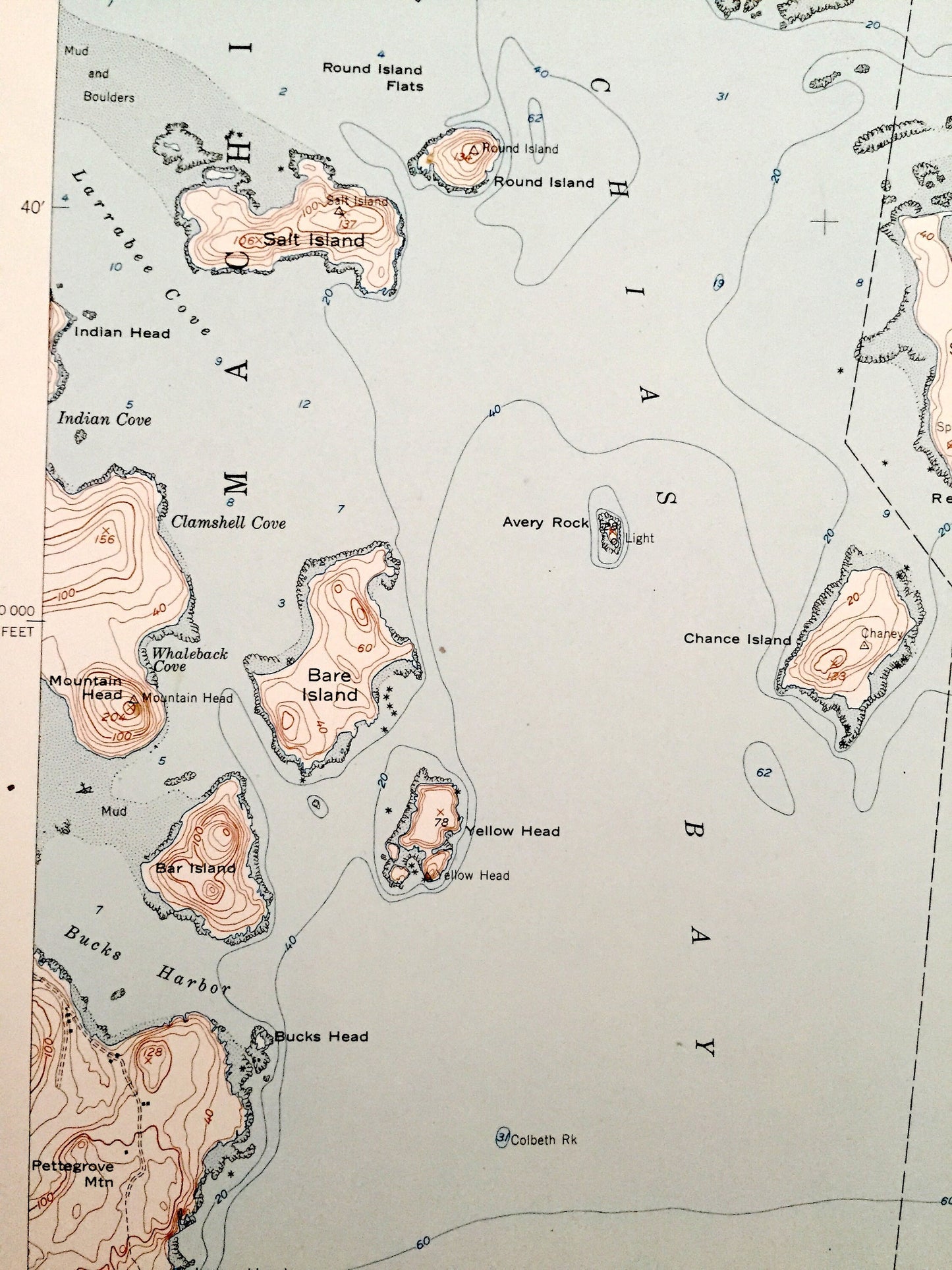 Antique Machias Bay, Maine 1951 US Geological Survey Topographic Map – Washington County, Machiasport, Whiting, Cutler, ME