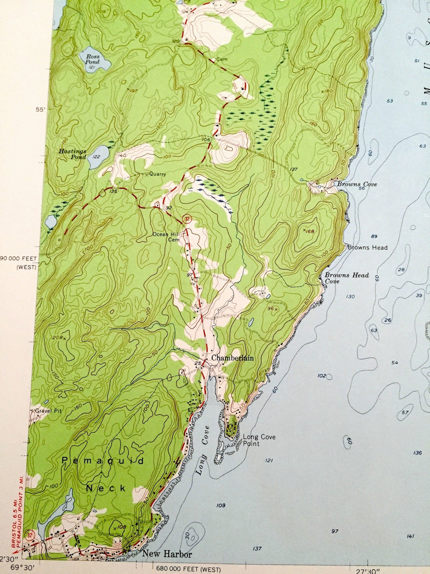 Antique Louds Island, Maine 1955 US Geological Survey Topographic Map – Knox, Lincoln County, Bremen, Bristol, Loudville, Muscongus, ME