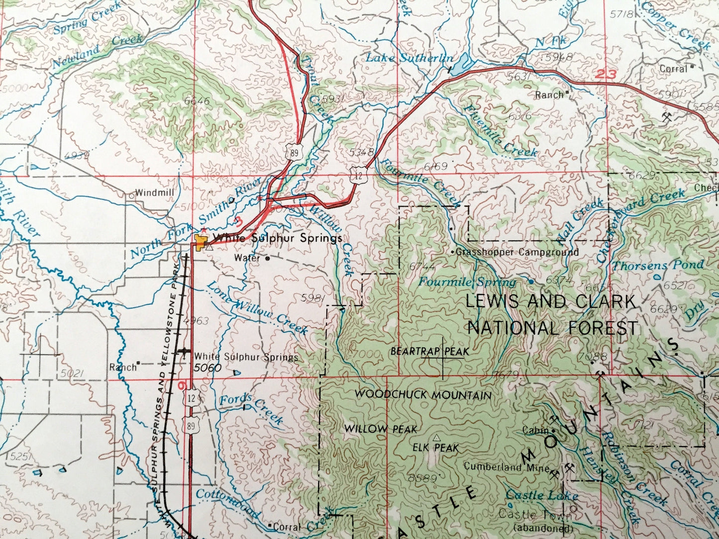Antique White Sulphur Springs, Montana 1958 US Geological Survey Topographic Map – East Helena, Townsend, Toston, Ringing, Crazy Mountains