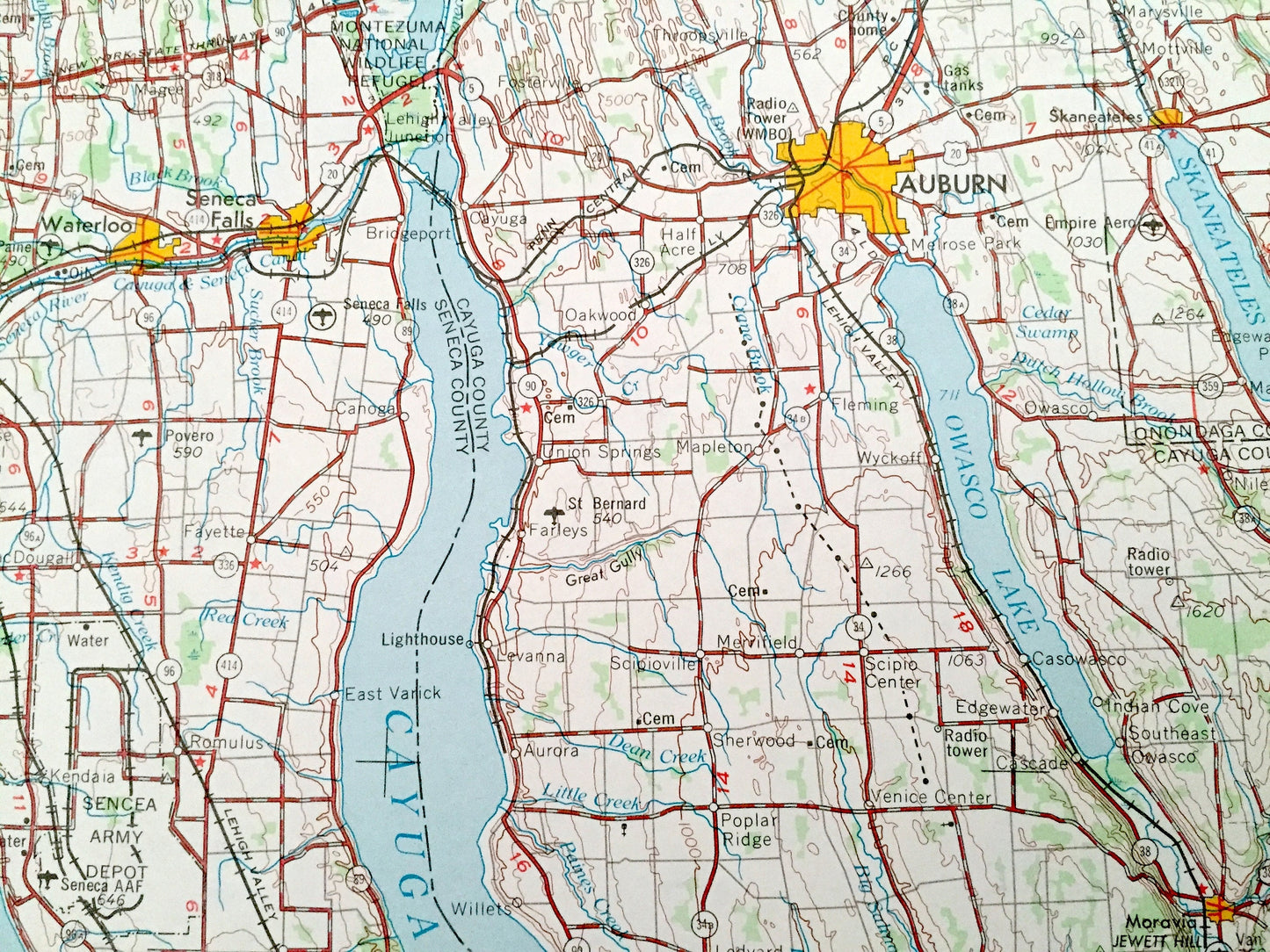 Antique Finger Lakes, New York 1962 US Geological Survey Topographic Map – Ithaca, Cortland, Auburn, Syracuse, Seneca, Canandaigua, Elmira