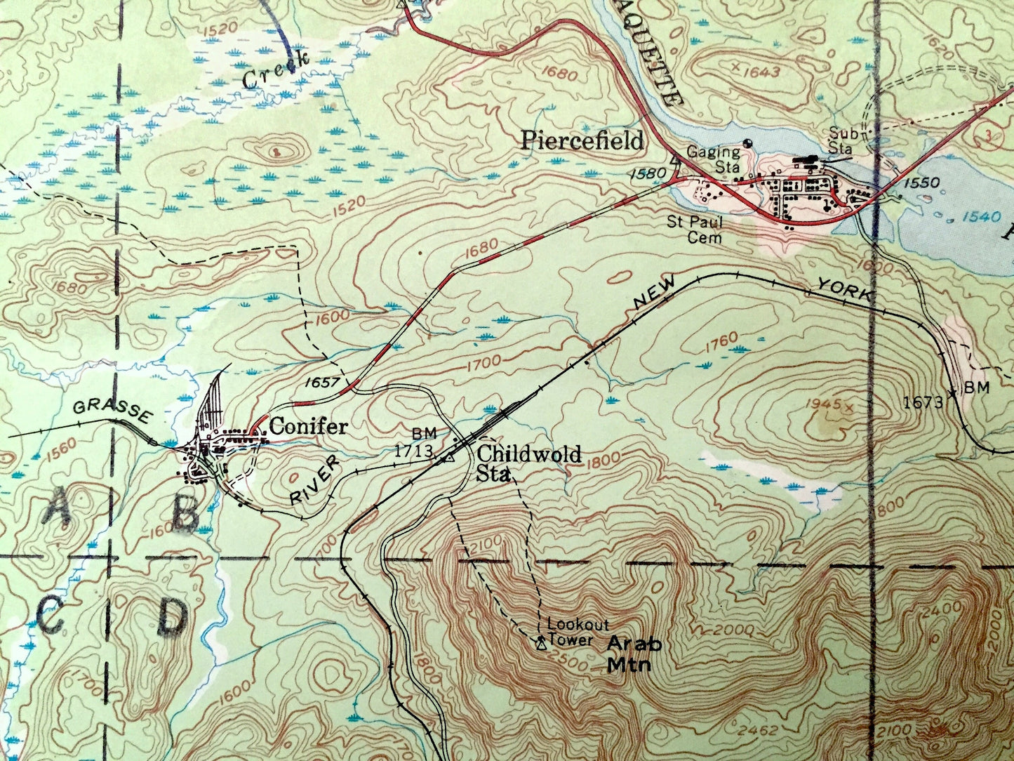 Antique Tupper Lake, New York 1954 US Geological Survey Topographic Map – Adirondacks, Colton, Piercefield, Altamont Long Hamilton County NY