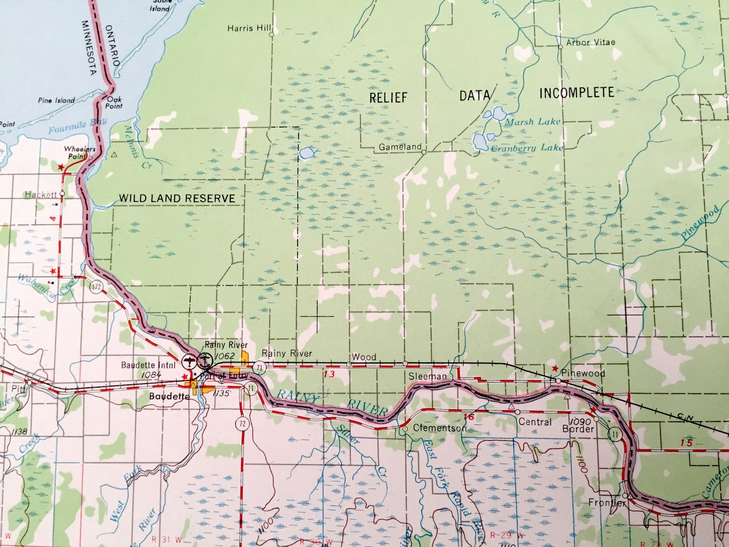 Antique Roseau, Minnesota 1954 US Geological Survey Topographic Map – Warroad, Boudette, Swift, Hackett, Lude, Manitoba, Ontario, Canada, MN