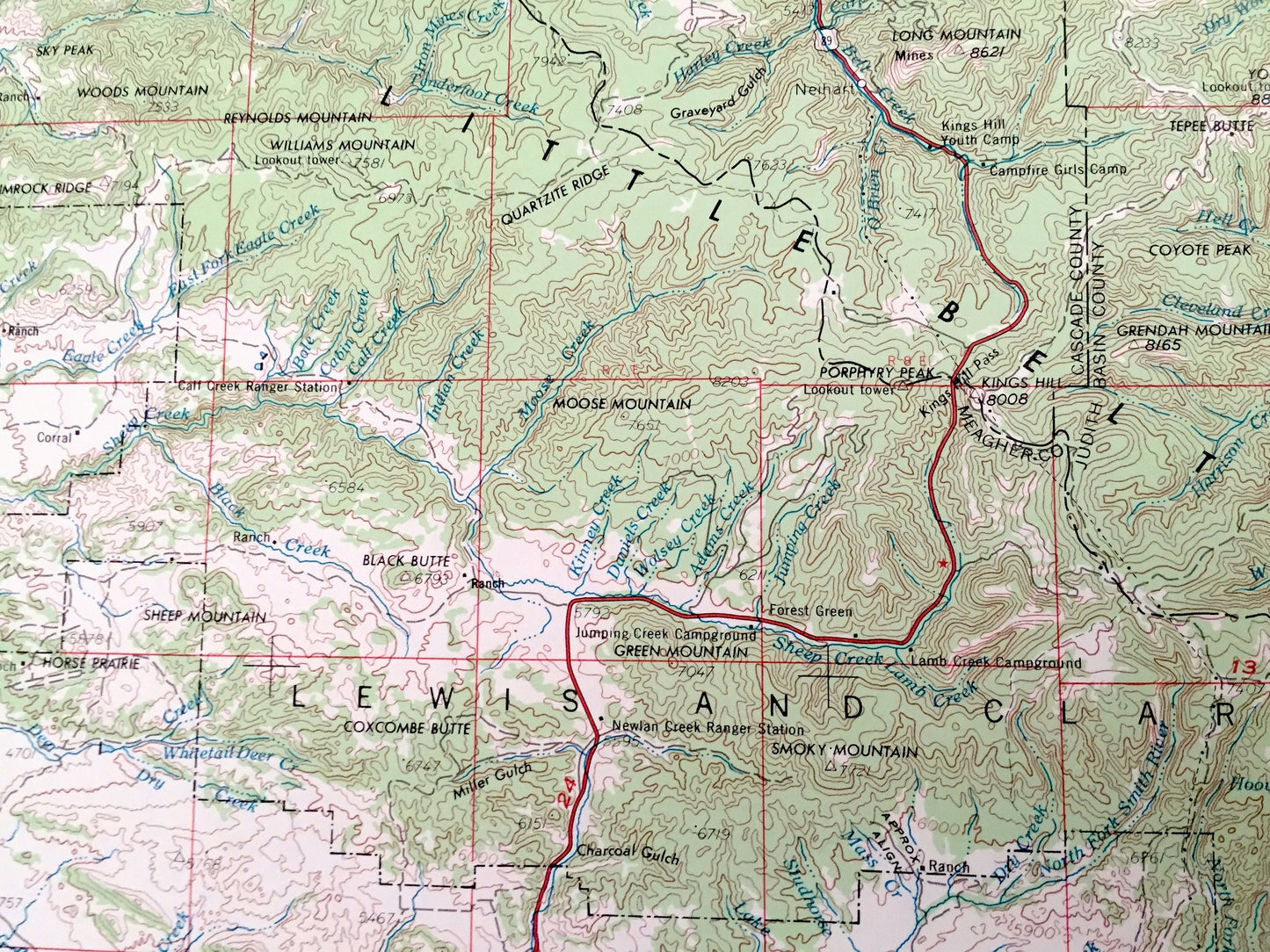 Antique White Sulphur Springs, Montana 1958 US Geological Survey Topographic Map – East Helena, Townsend, Toston, Ringing, Crazy Mountains