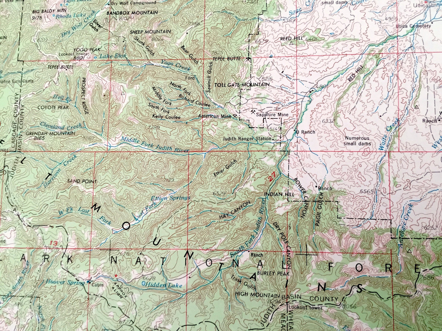 Antique White Sulphur Springs, Montana 1958 US Geological Survey Topographic Map – East Helena, Townsend, Toston, Ringing, Crazy Mountains