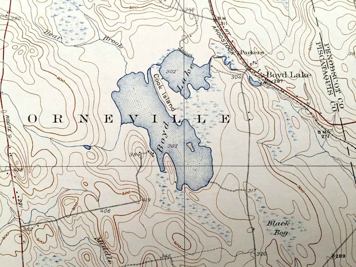Antique Boyd Lake, Maine 1934 US Geological Survey Topographic Map – Penobscot, Piscataquis County, Orneville, LaGrange, Medford, Milo, ME