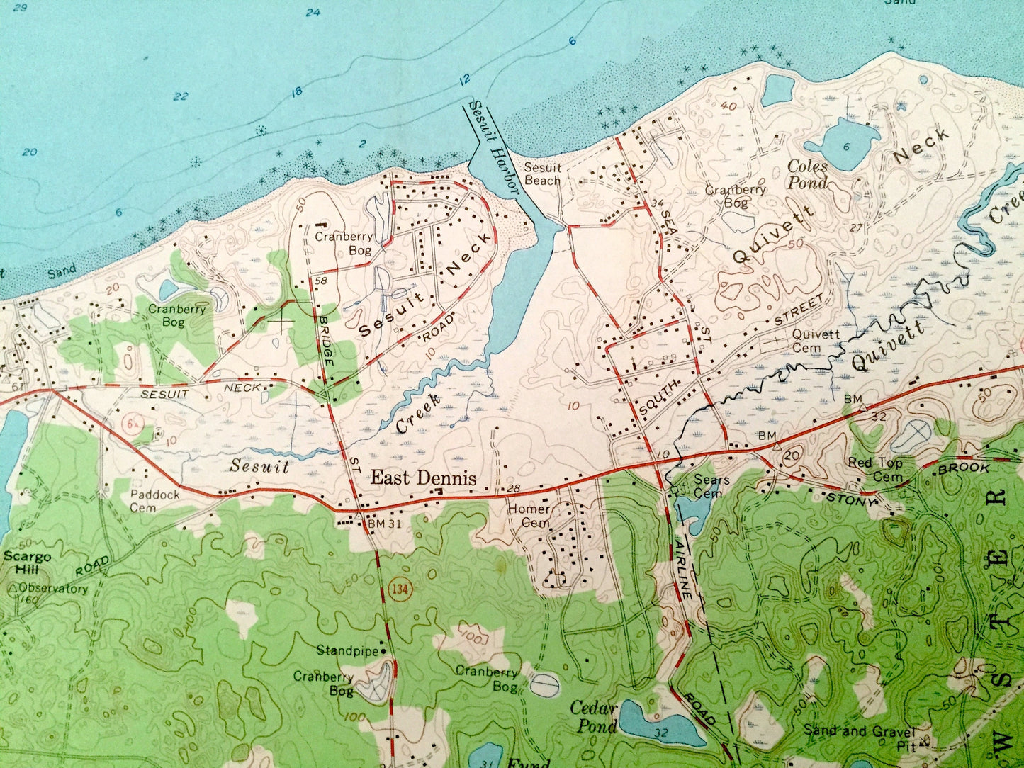 Antique Dennis, Massachusetts 1961 US Geological Survey Topographic Map – Yarmouth, Brewster, Dennis Port, Cape Cod, Harwich, New Boston, MA
