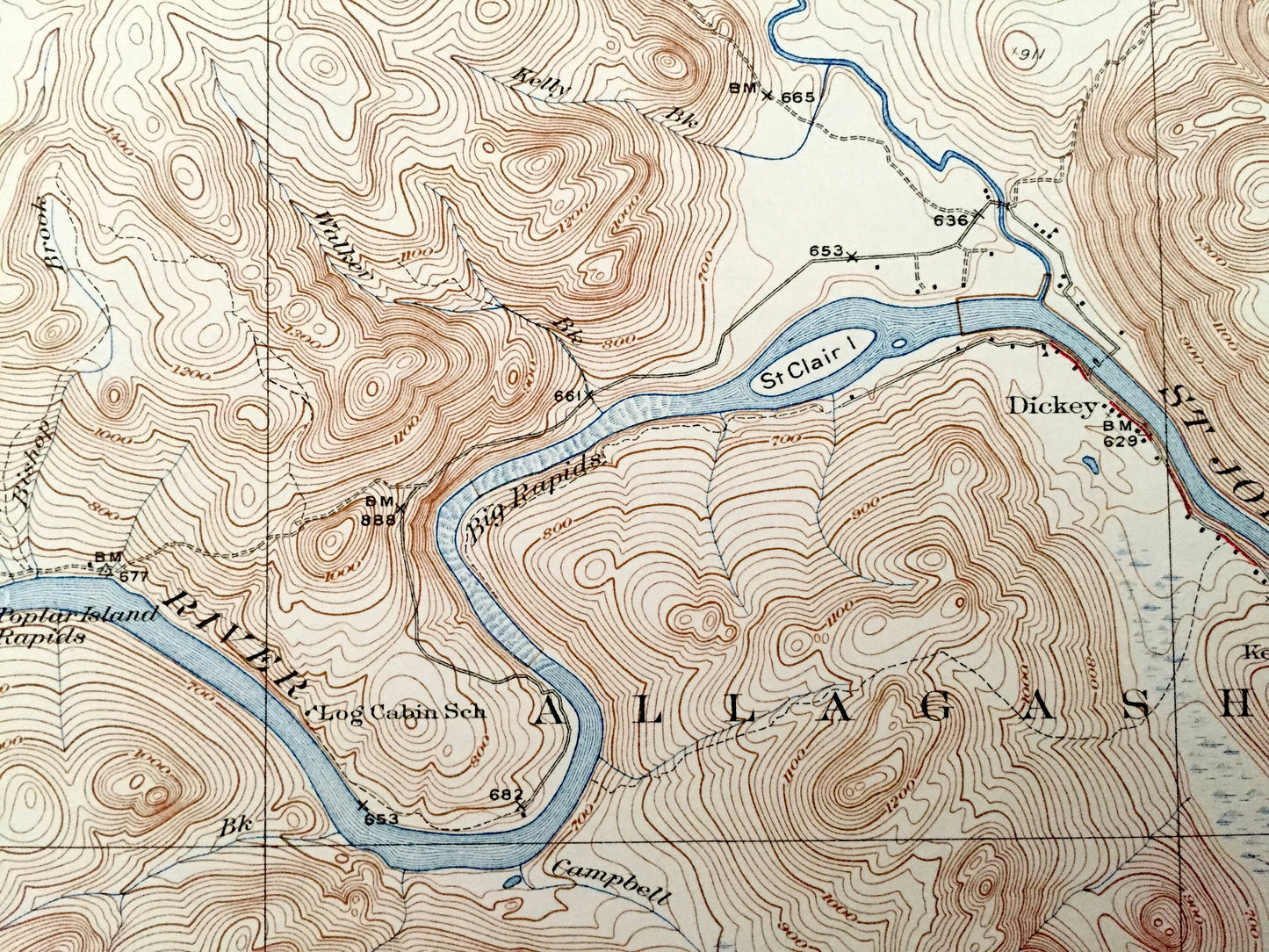 Antique Allagash, Maine 1933 US Geological Survey Topographic Map – Aroostook County, St. John River, Dickey, St Francis, Black, Canada, ME