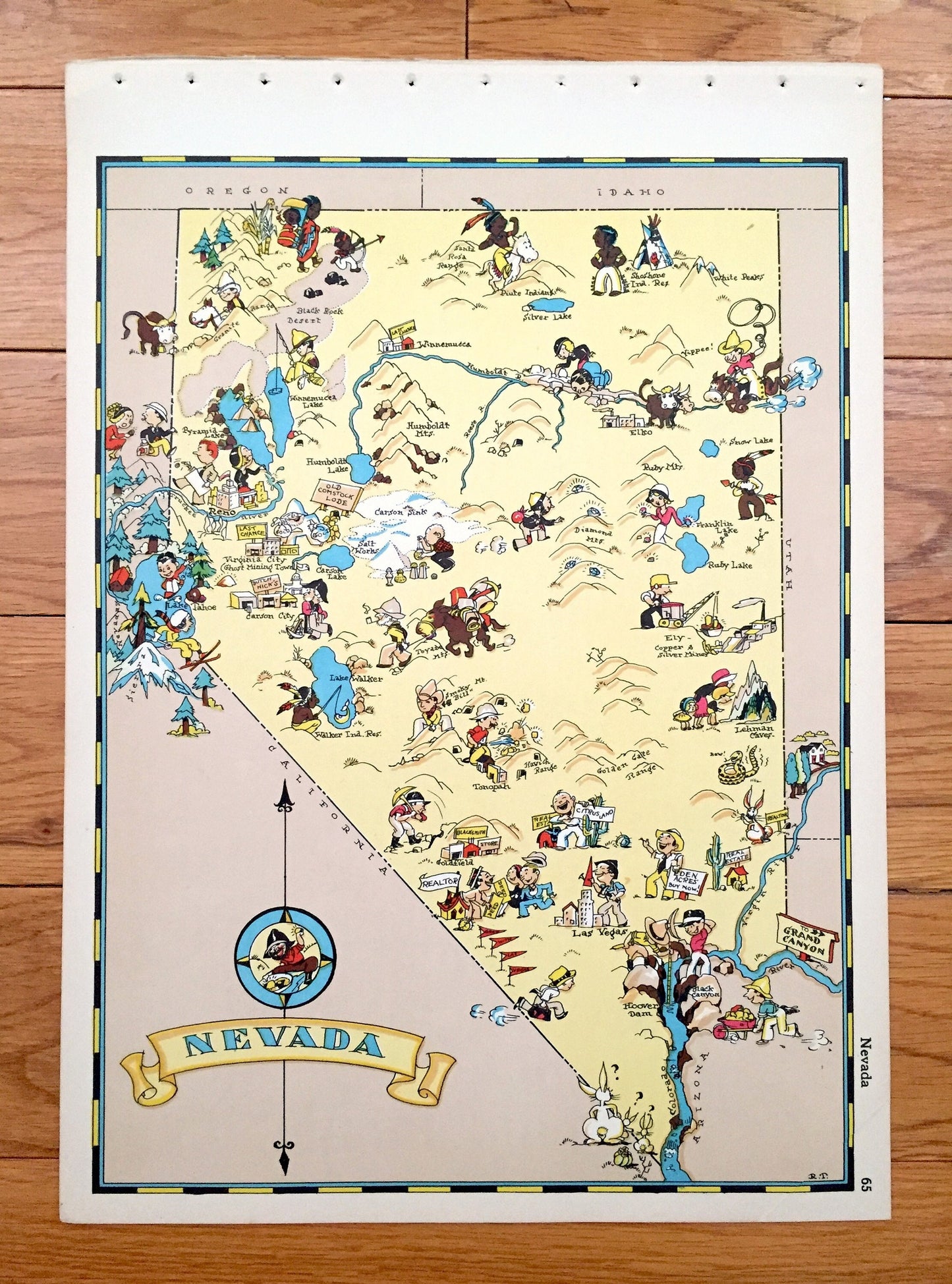 Antique 1935 Nevada State Map from Our Gay Geography by Ruth Taylor – Las Vegas, Henderson, Reno, Lake Tahoe, Carson City, Paradise, NV