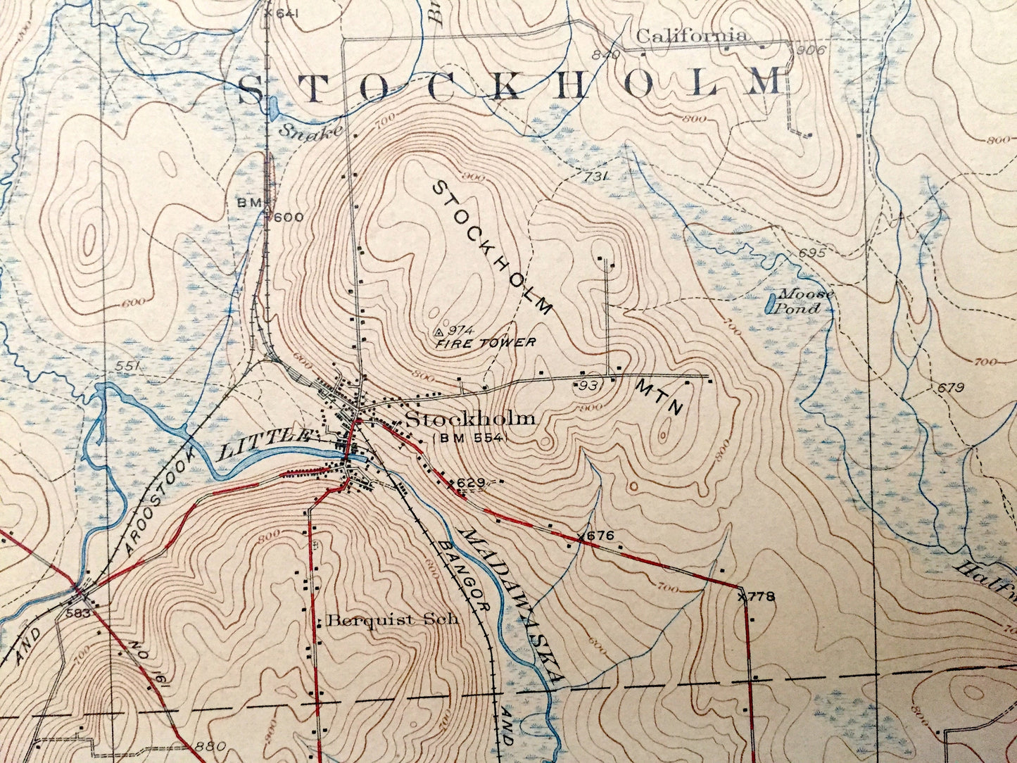 Antique Stockholm, Maine 1931 US Geological Survey Topographic Map – Aroostook County, Madawaska, Grand Isle, Van Buren, Cyr, New Sweden ME