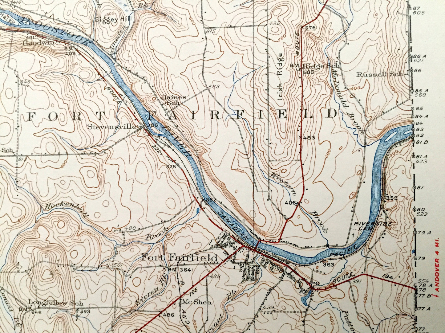 Antique Fort Fairfield, Maine 1933 US Geological Survey Topographic Map – Aroostook County, Limestone, Caswell, Connor, Caribou, Goodrich ME