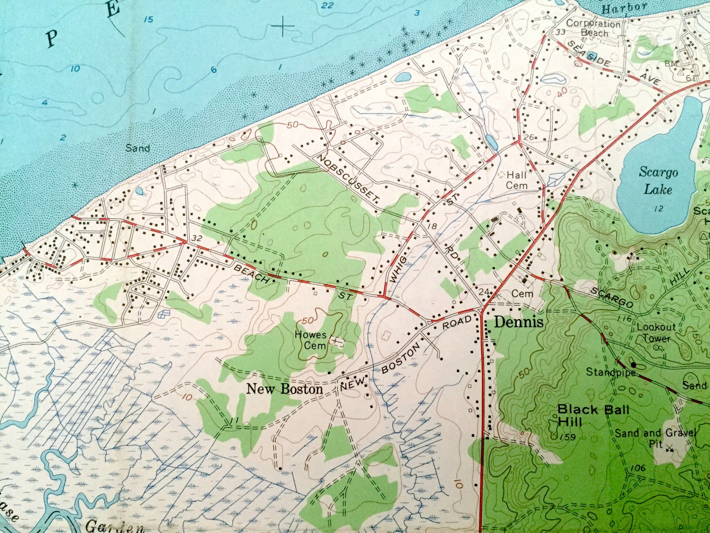 Antique Dennis, Massachusetts 1961 US Geological Survey Topographic Map – Yarmouth, Brewster, Dennis Port, Cape Cod, Harwich, New Boston, MA