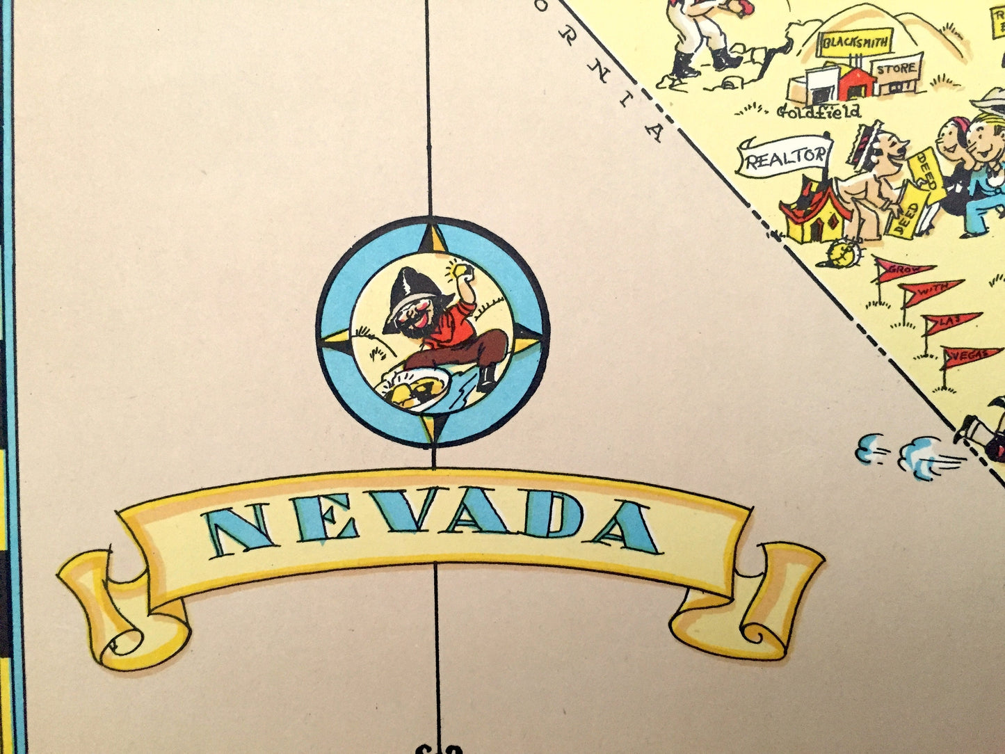 Antique 1935 Nevada State Map from Our Gay Geography by Ruth Taylor – Las Vegas, Henderson, Reno, Lake Tahoe, Carson City, Paradise, NV