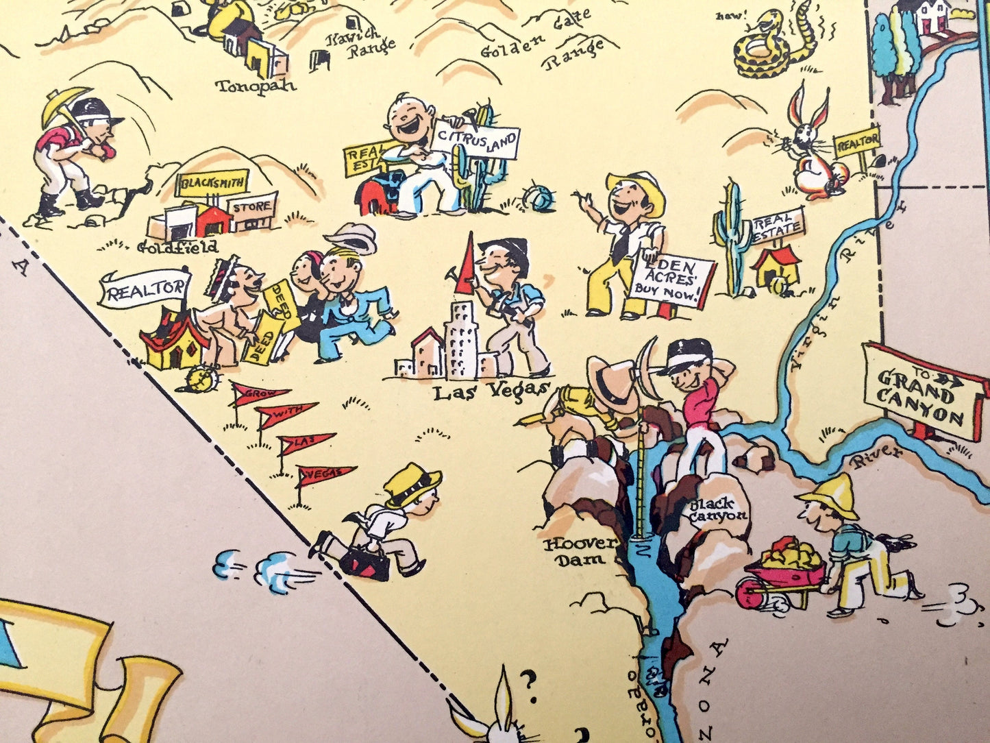 Antique 1935 Nevada State Map from Our Gay Geography by Ruth Taylor – Las Vegas, Henderson, Reno, Lake Tahoe, Carson City, Paradise, NV