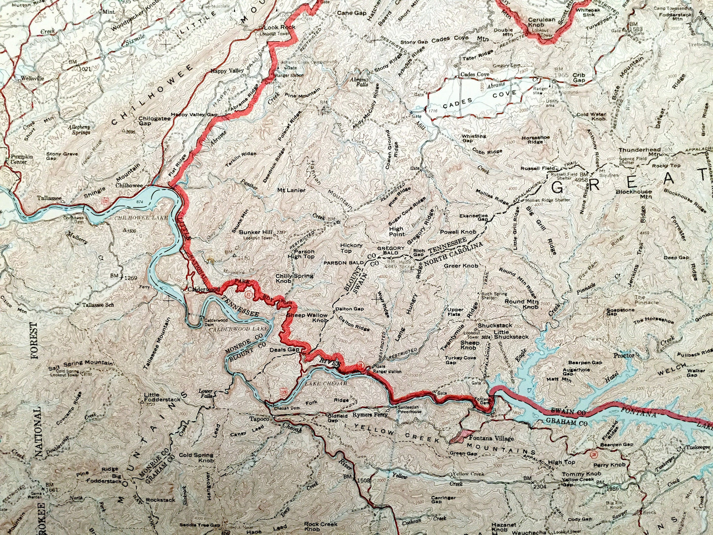 Antique Great Smoky Mountains National Park 1949 US Geological Survey Topographic Map – Tennessee, North Carolina, Maryville, Nantahala, TN